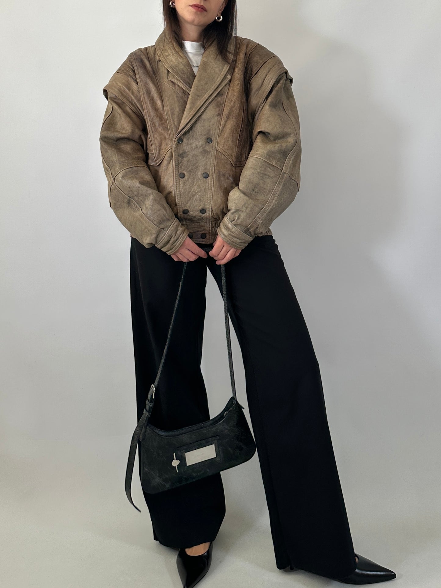 80s bomber jacket in distressed leather