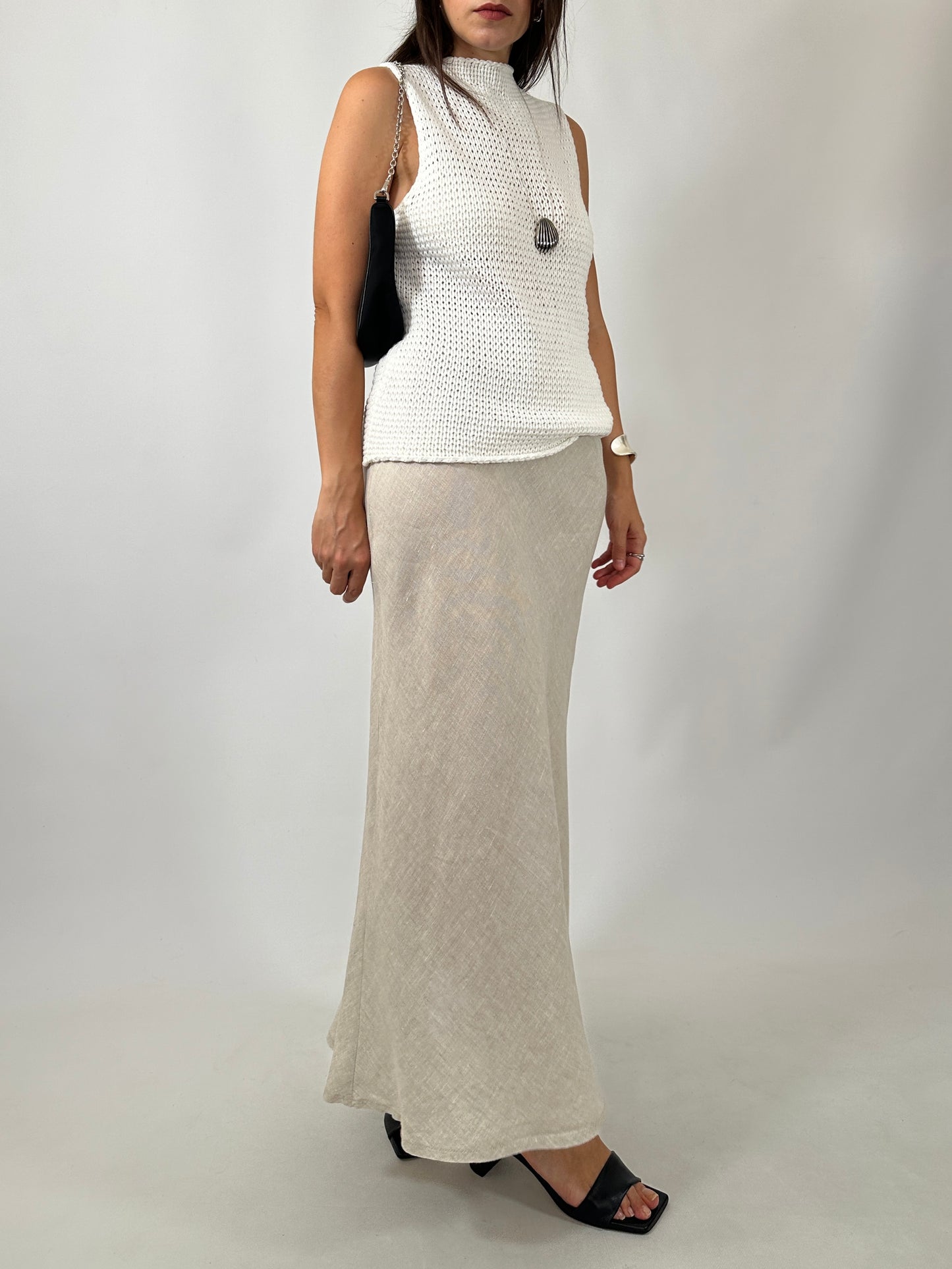 Linen Button-Detail Maxi Skirt