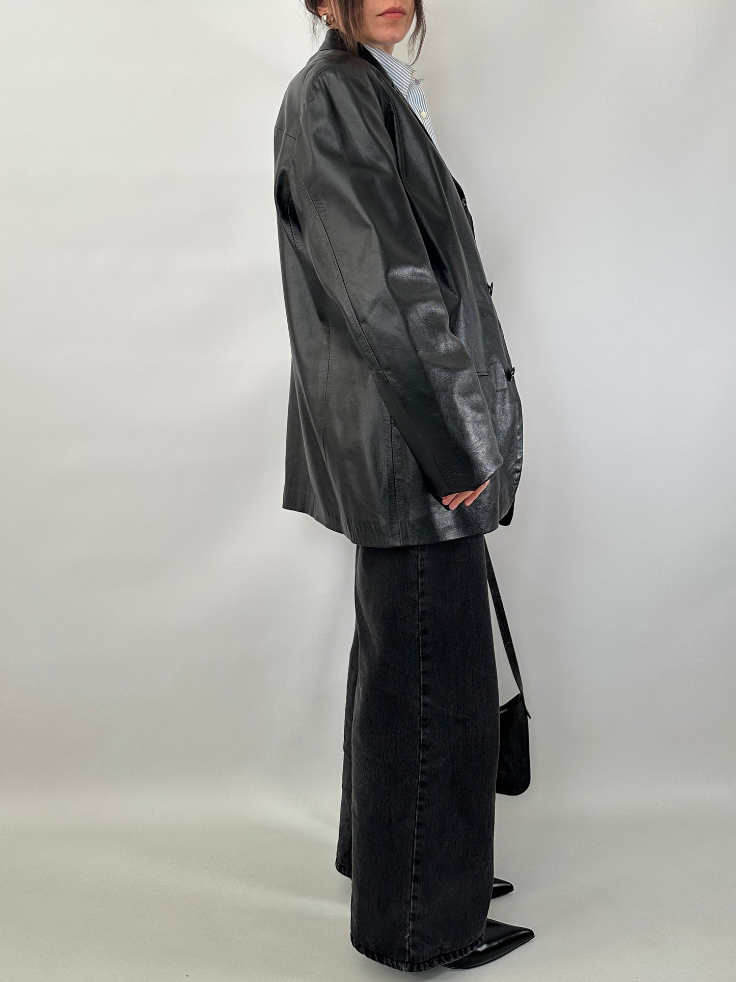 Genuine leather oversize blazer