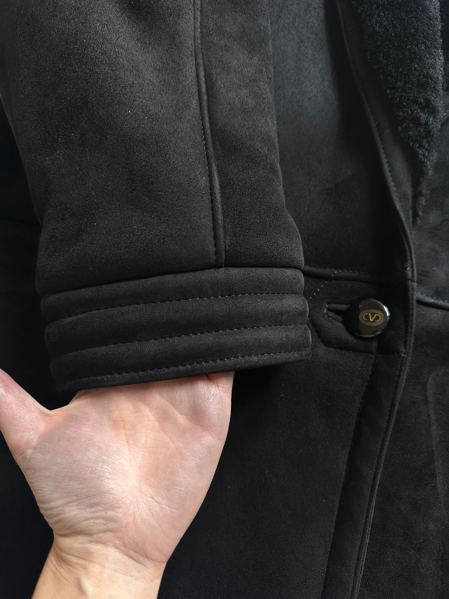 Black Suede Shearling Coat