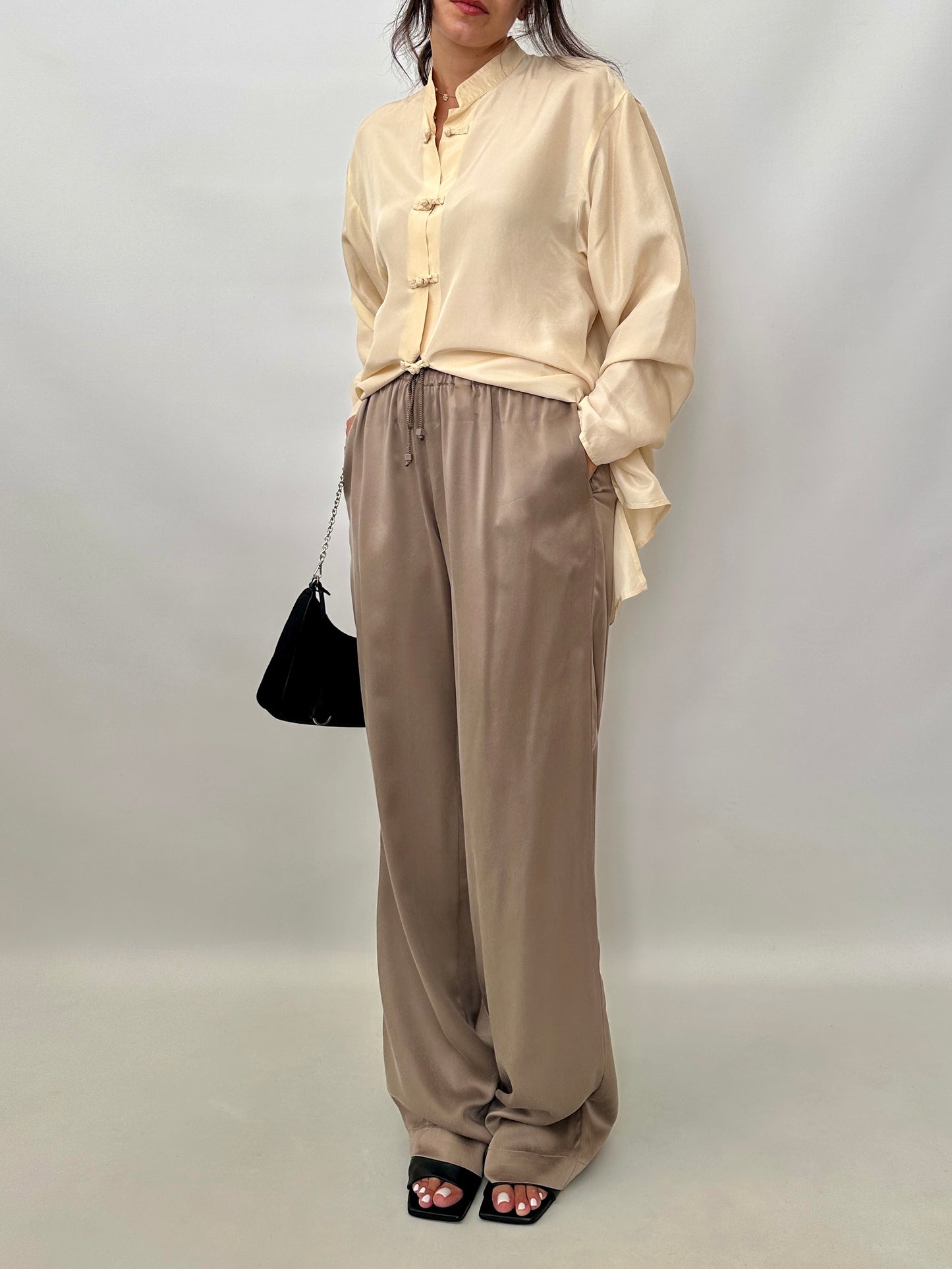 Pure silk pull-on trousers