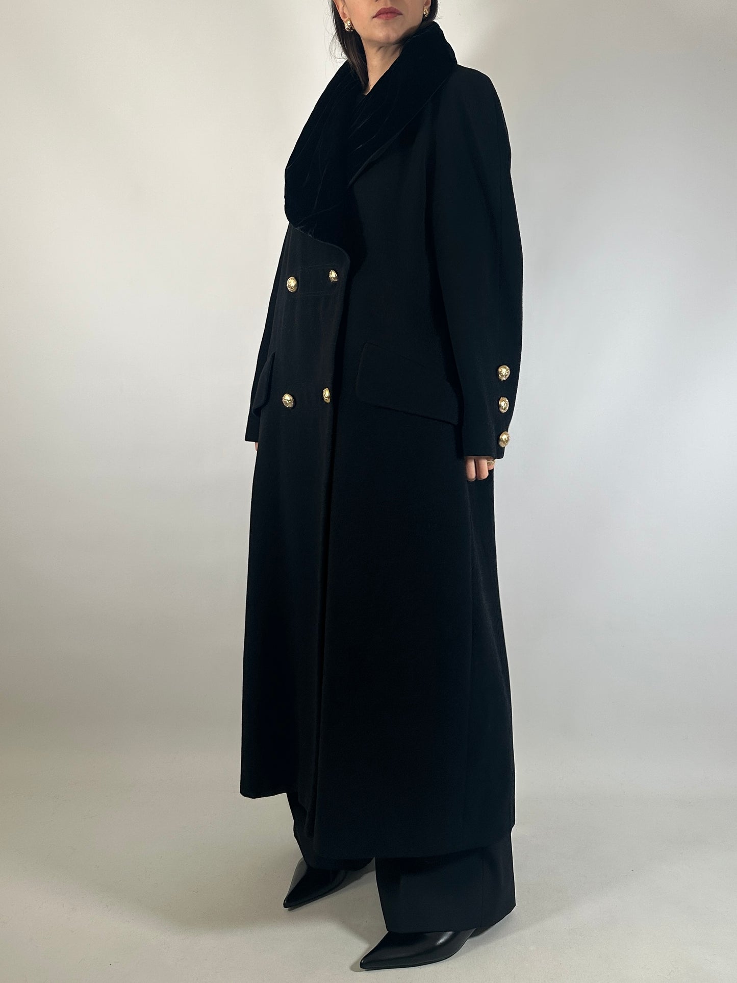 Vintage Wool Coat with Convertible Velvet Collar