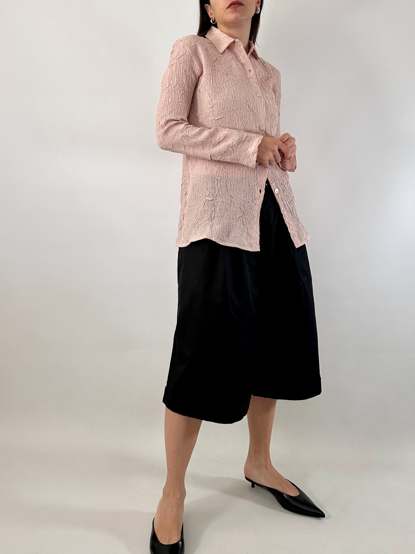 Satin crinkle pink shirt