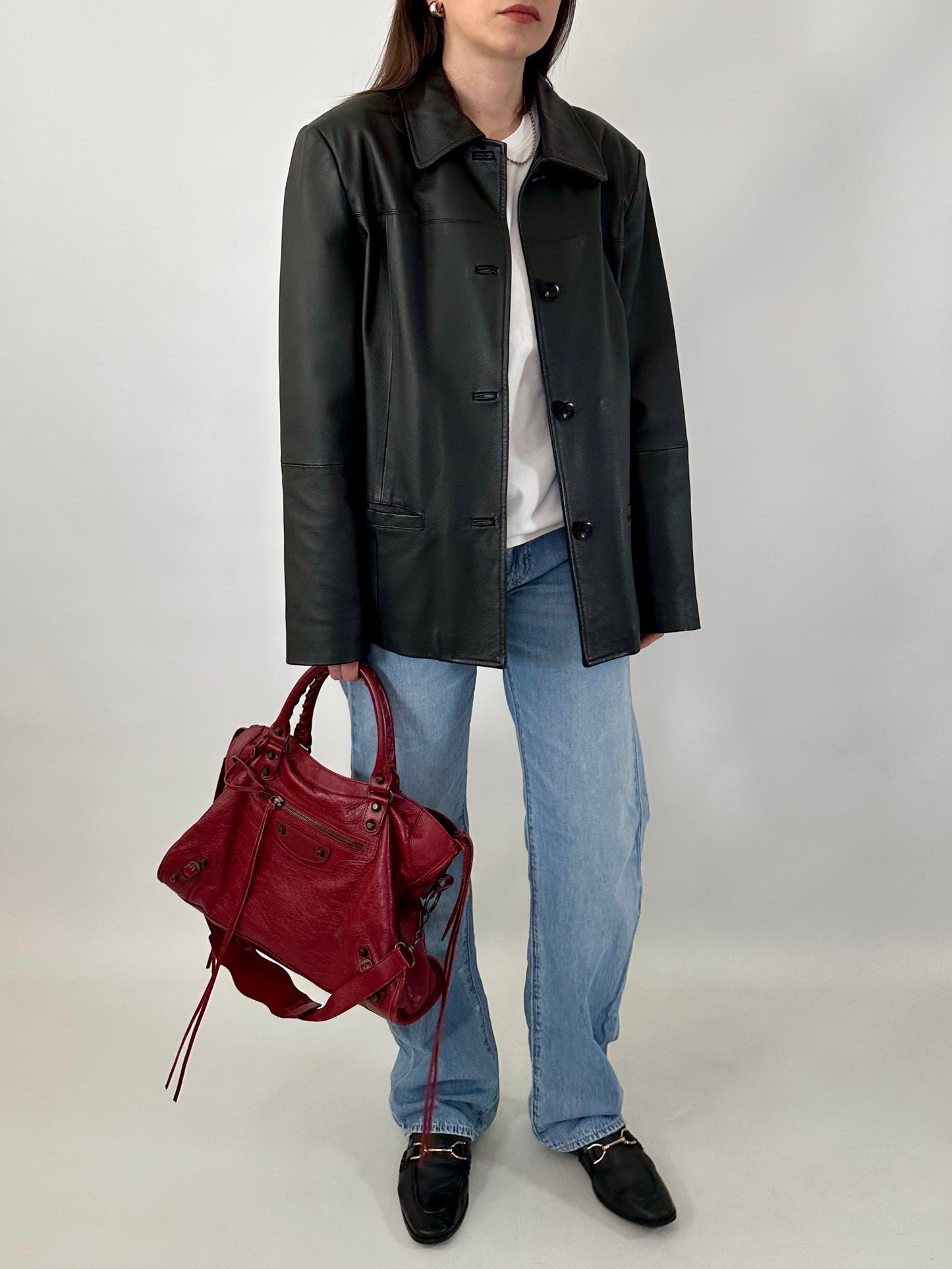 Vintage genuine leather boxy jacket