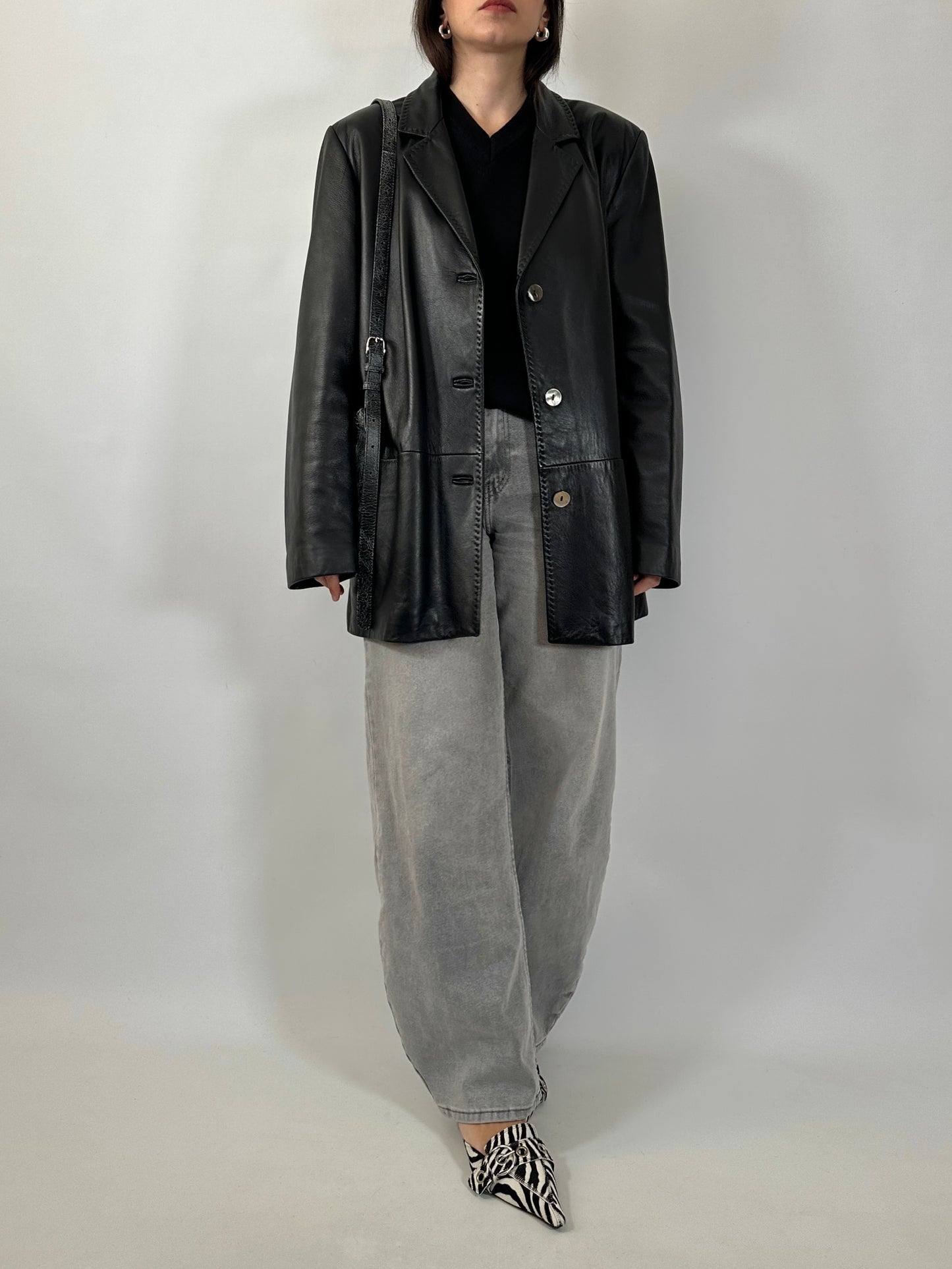 Nappa Leather Blazer with Stitch Detailing