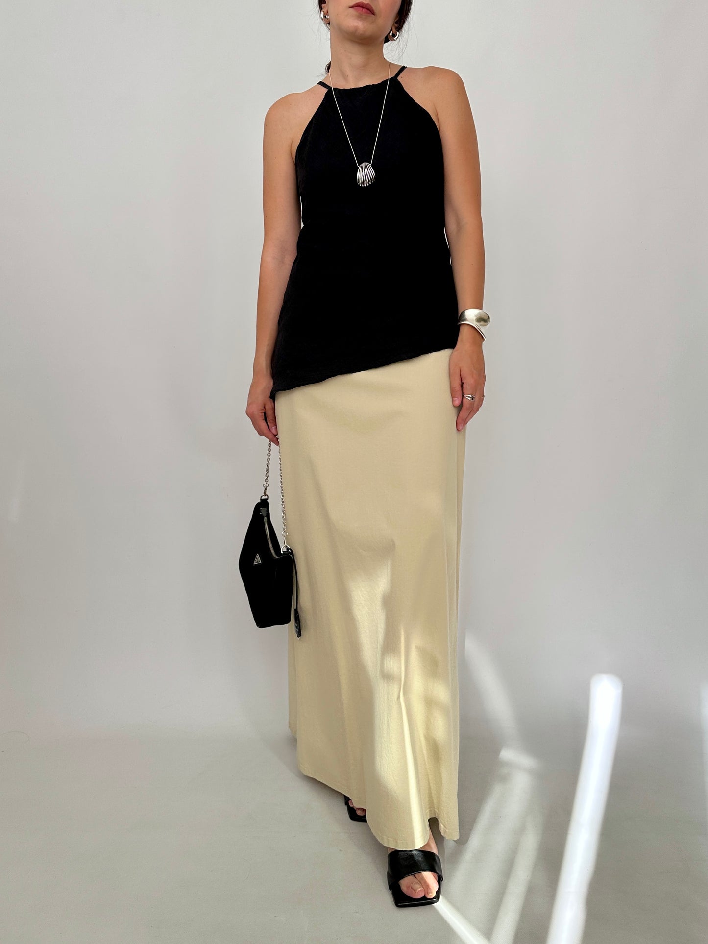 Minimal Cream Cotton Maxi Skirt