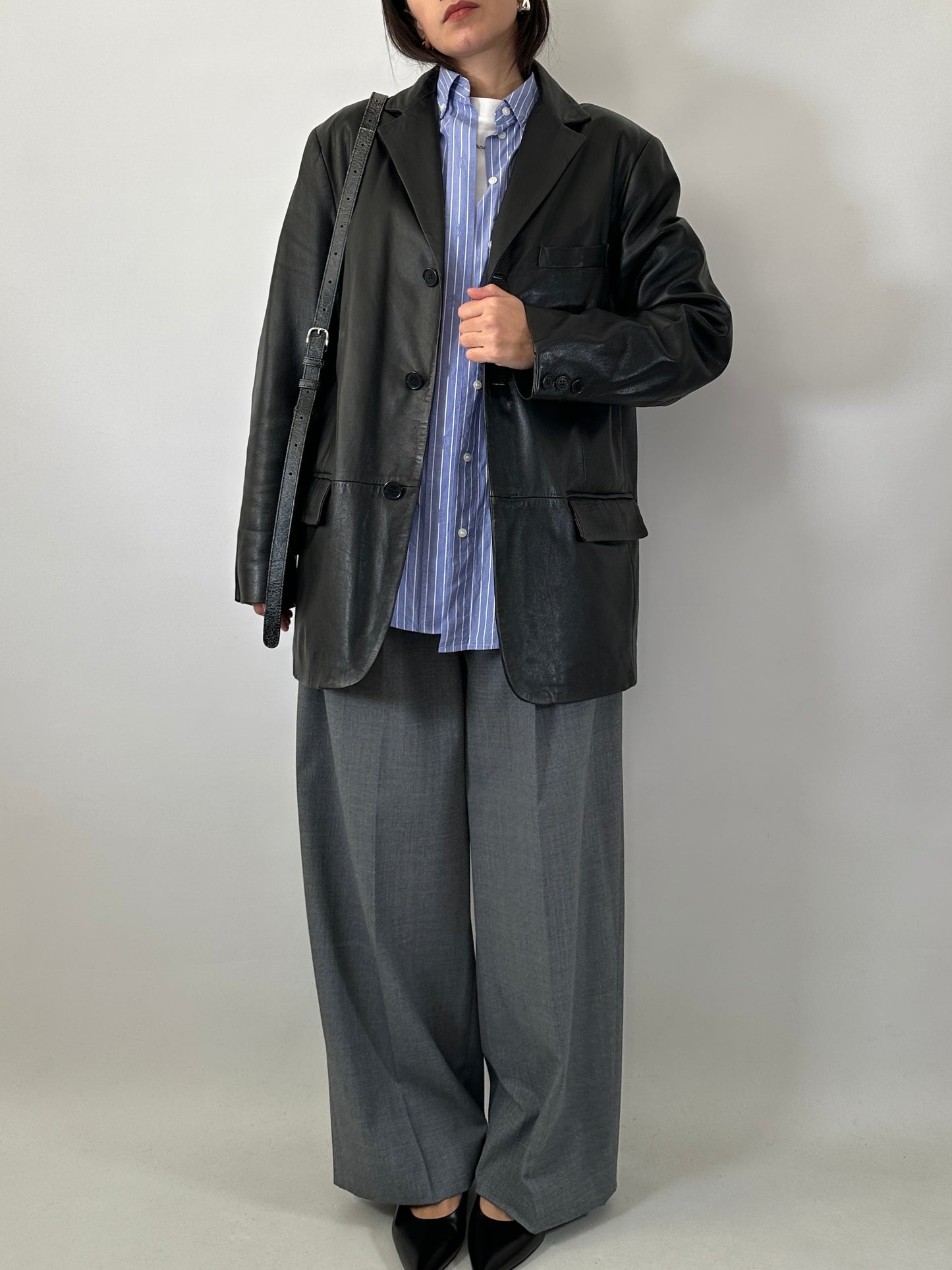 Genuine leather black blazer