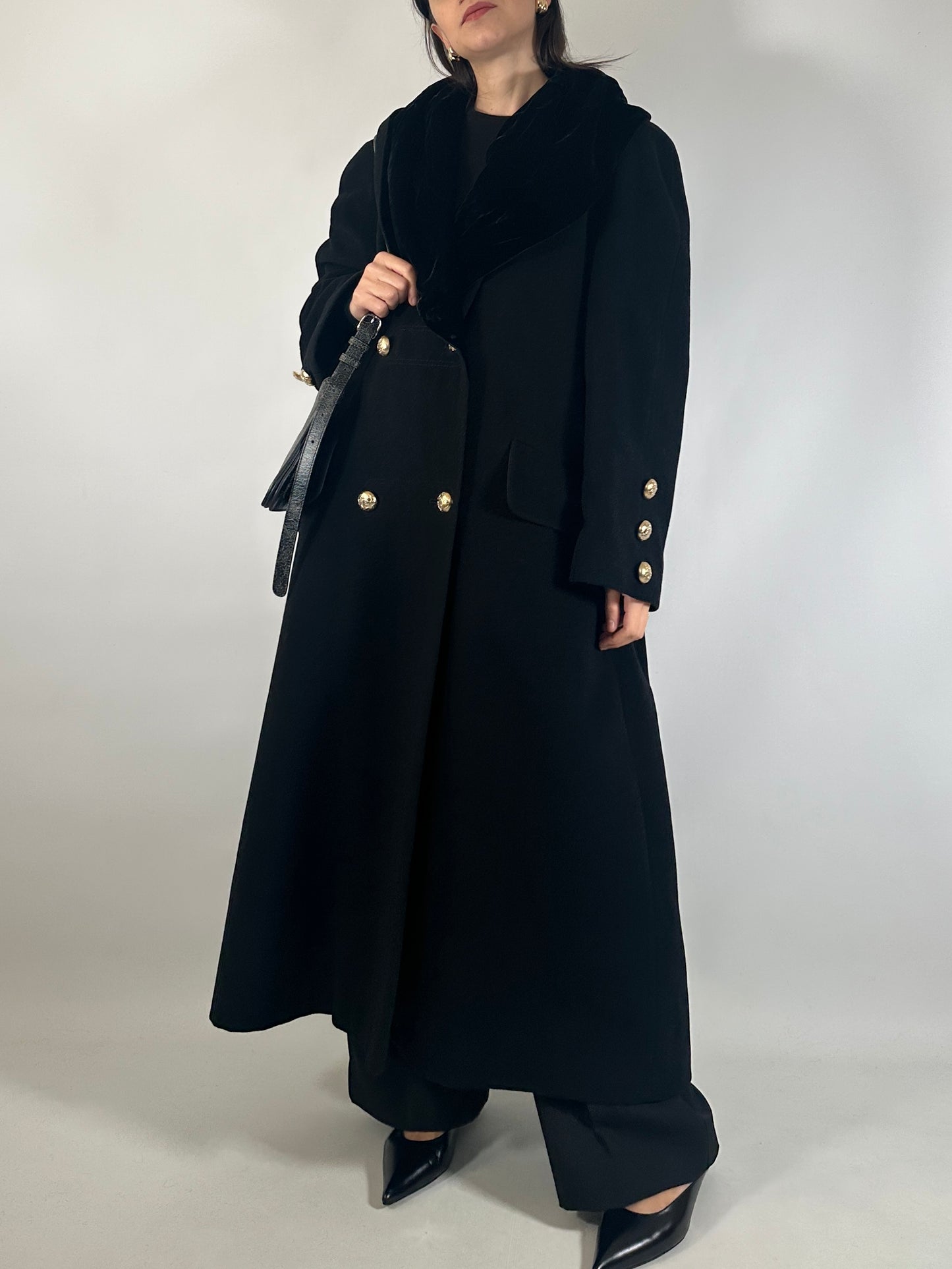 Vintage Wool Coat with Convertible Velvet Collar