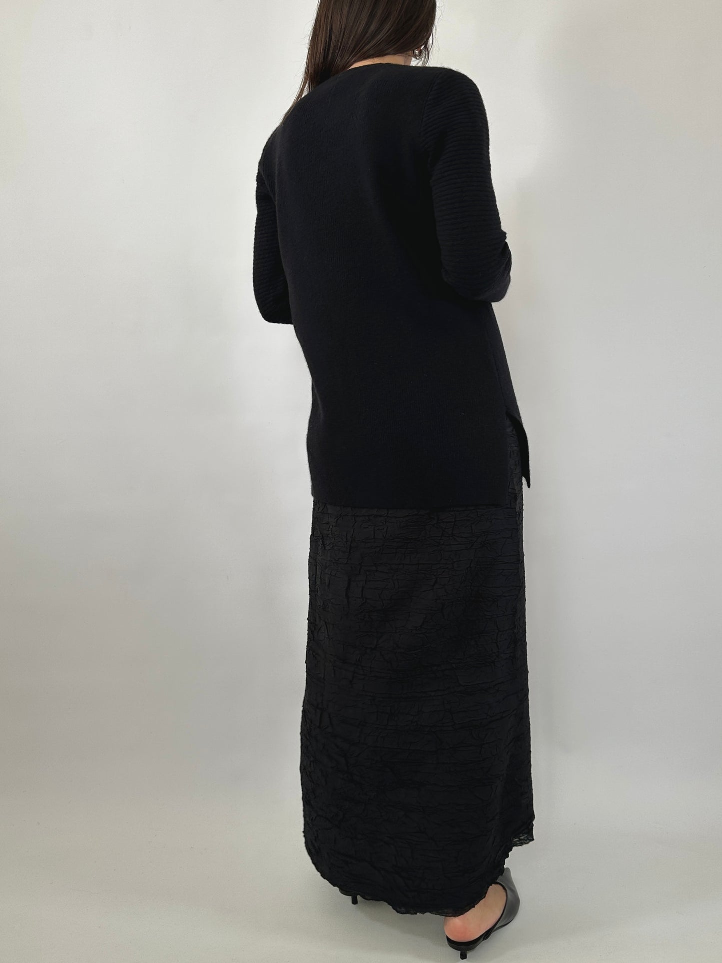 Black Crinkled Maxi Skirt