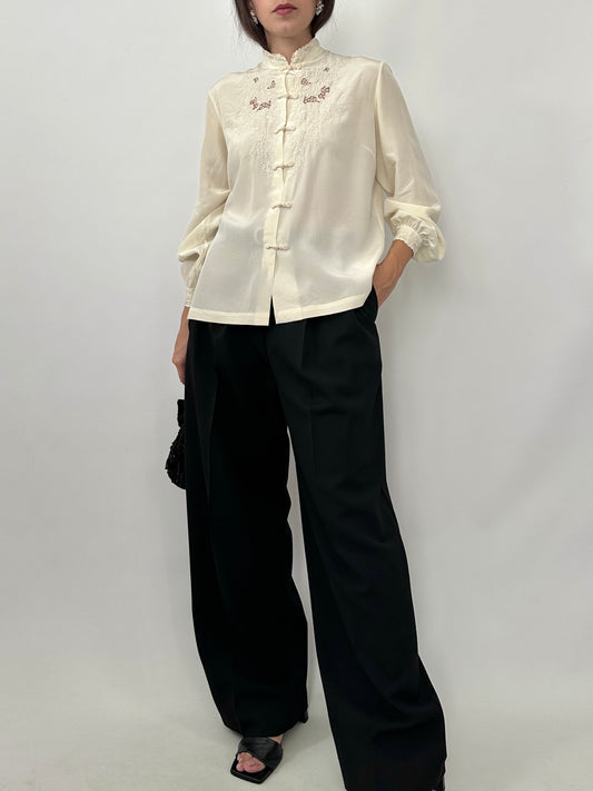 Hand-Embroidered Vintage Chinese Silk Blouse