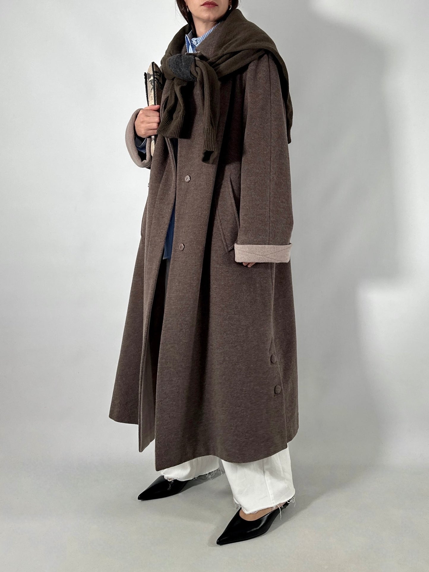 Vintage taupe wool and cashmere long coat