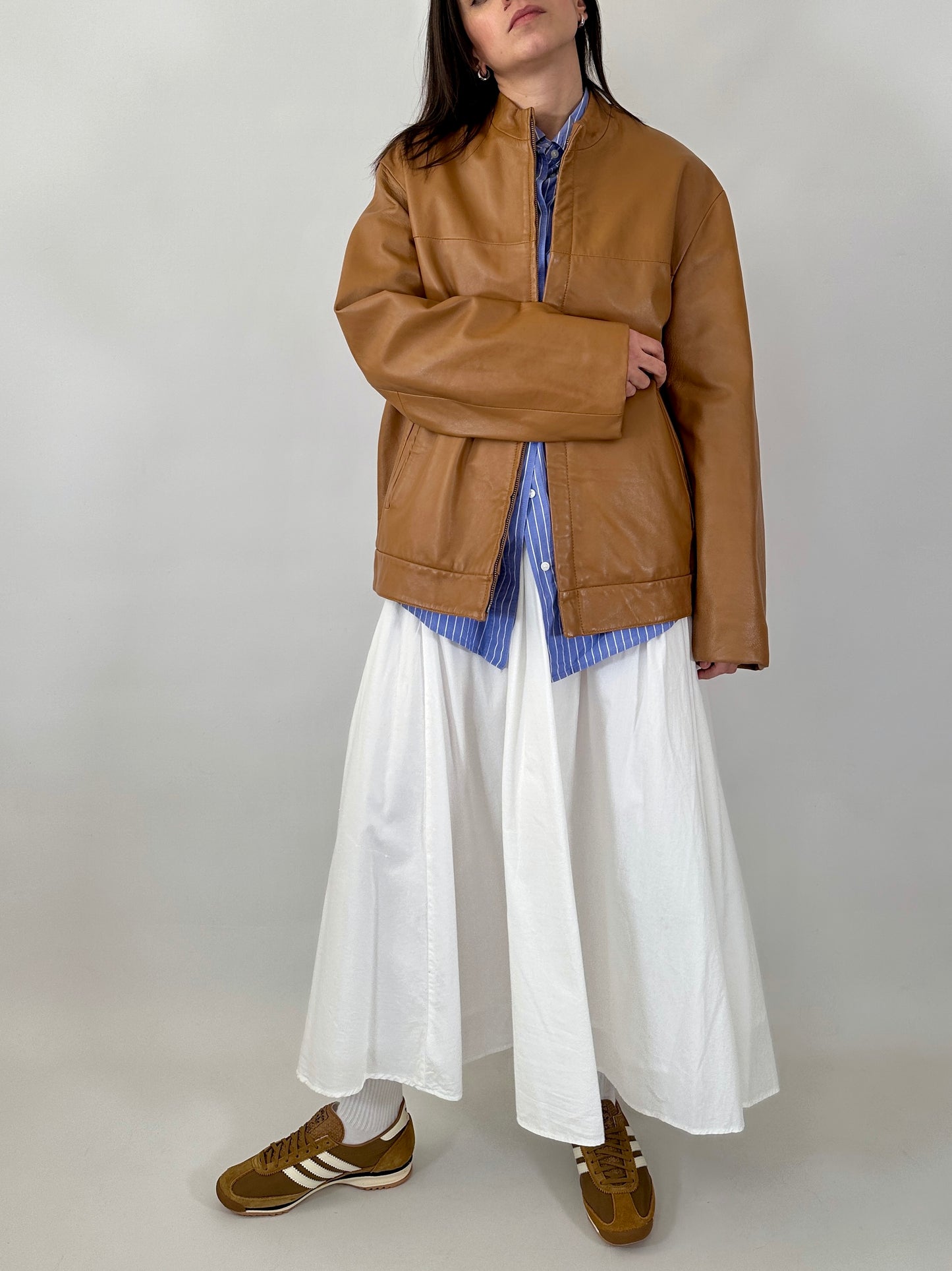 Biscuit oversized leather jacket