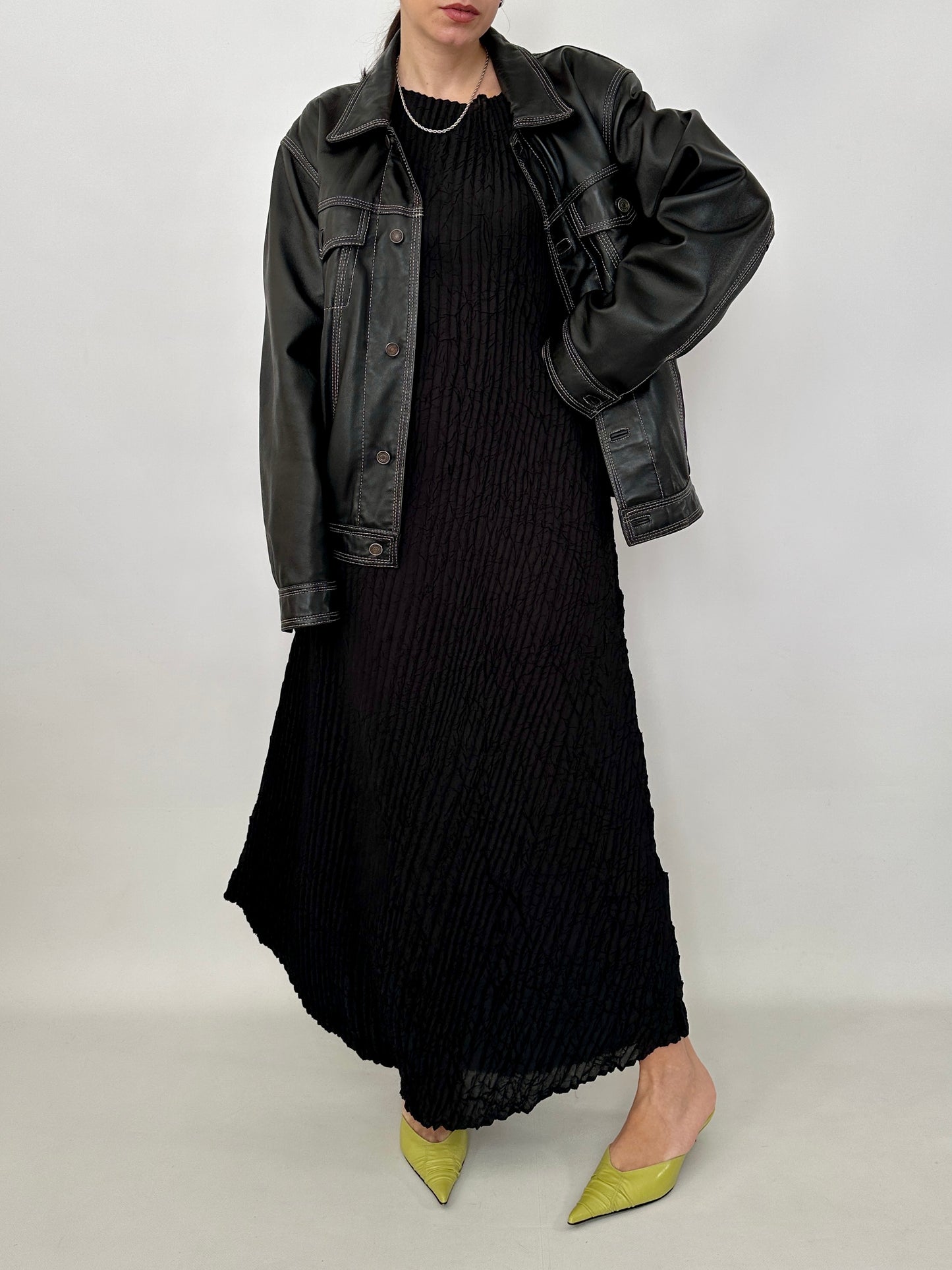 Black crinkled maxi dress