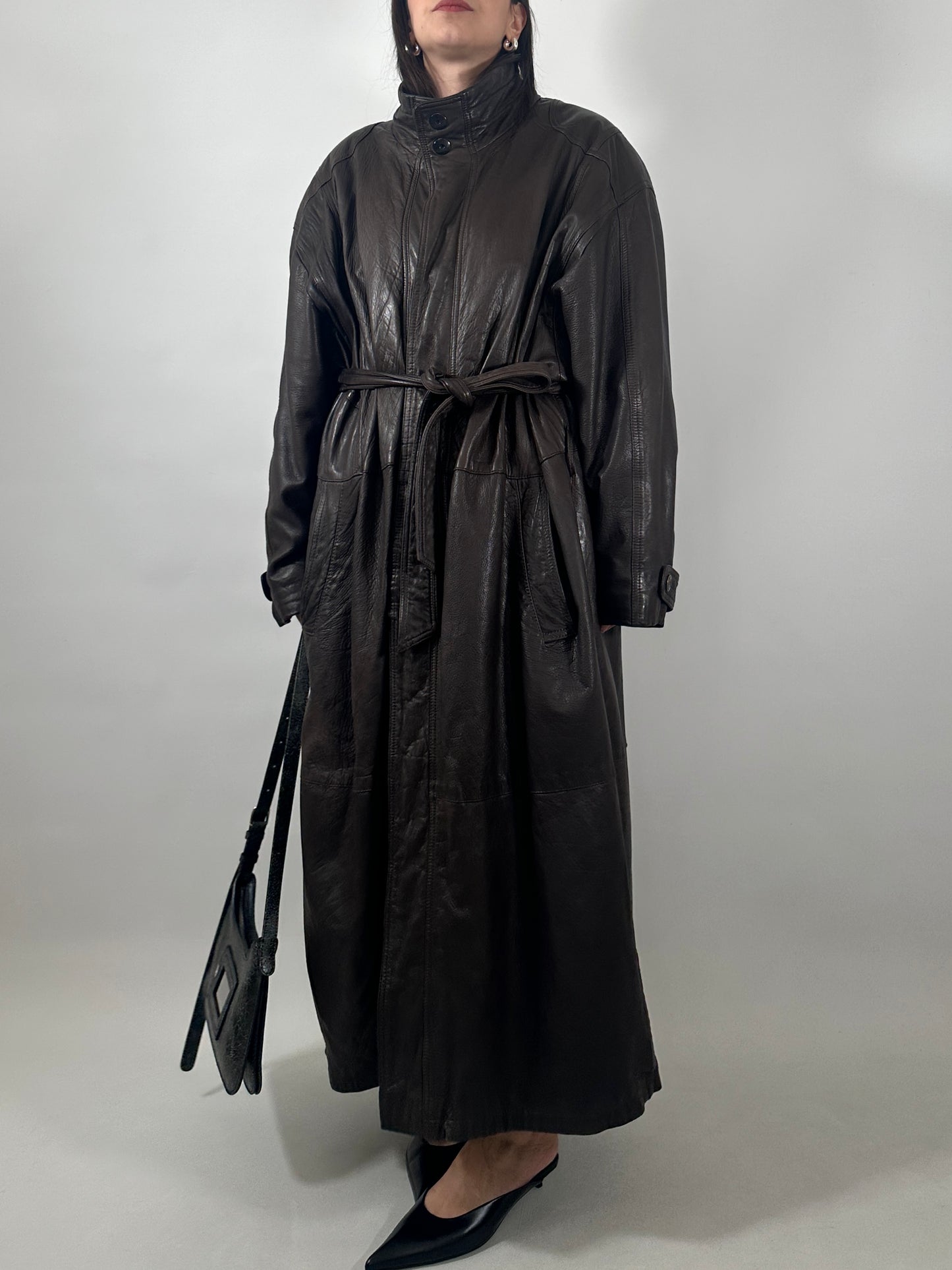 Vintage Soft Leather Funnel Neck Coat
