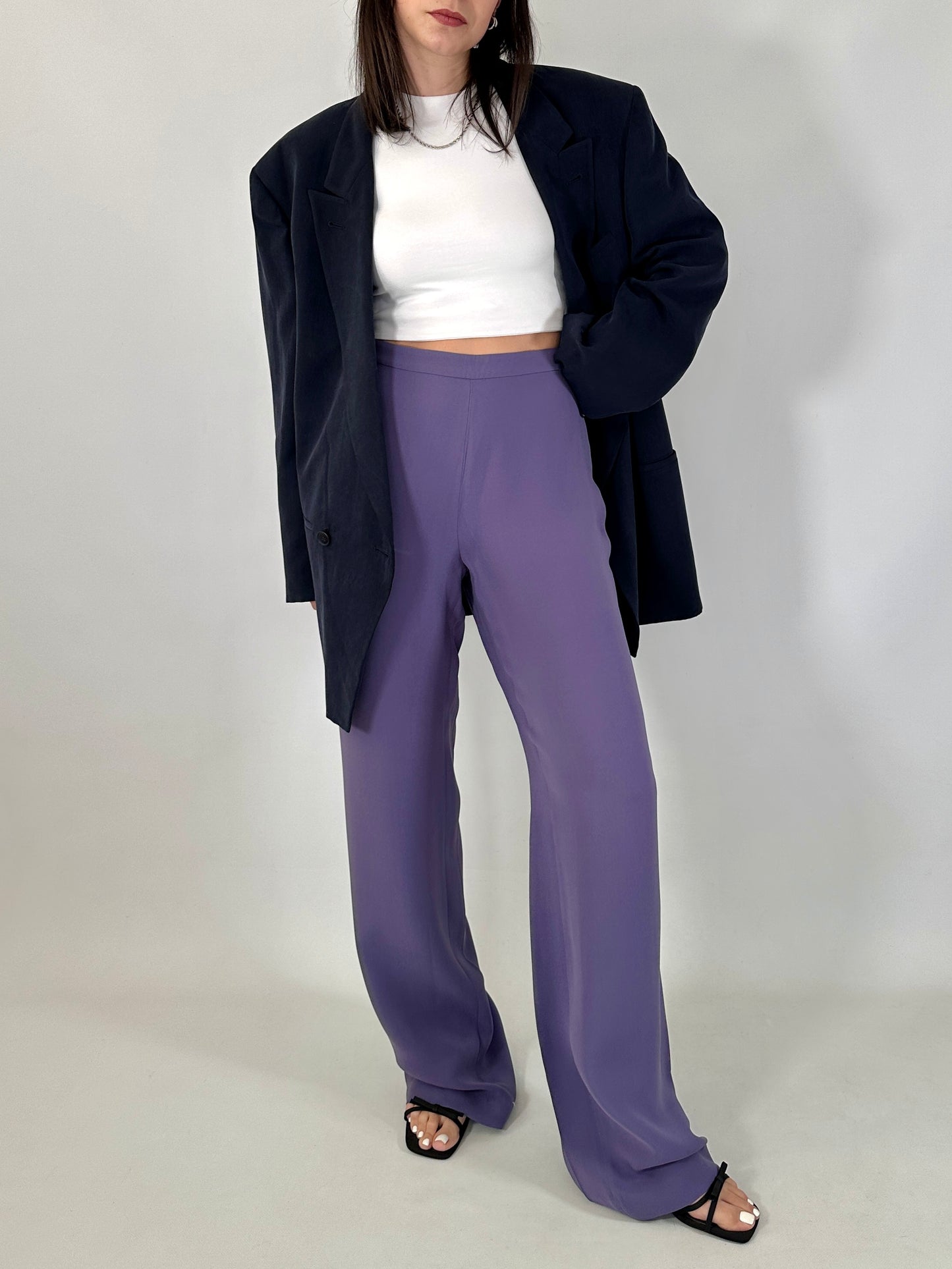Wide leg pure silk trousers