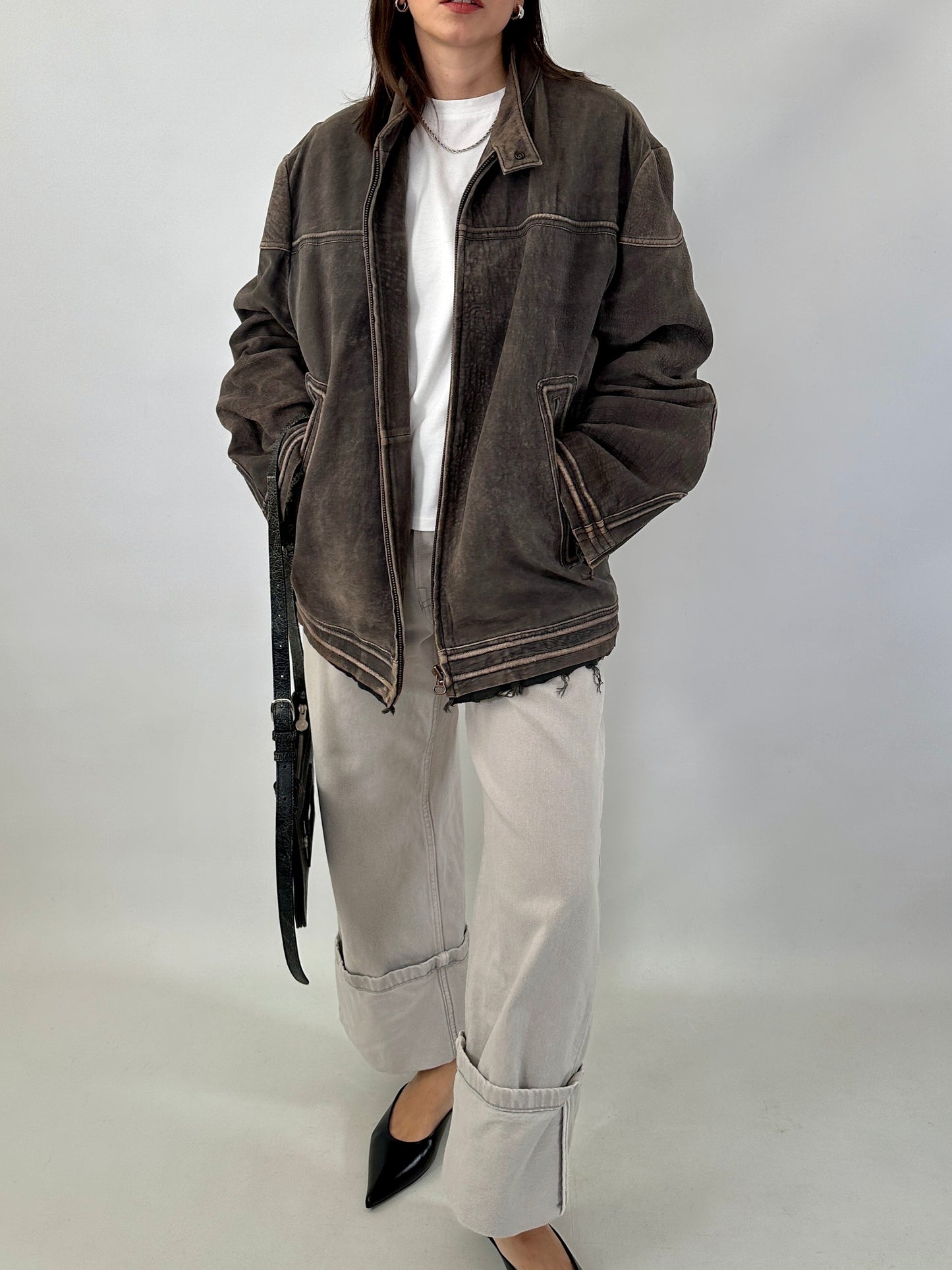 Boss distressed leather racer jacket