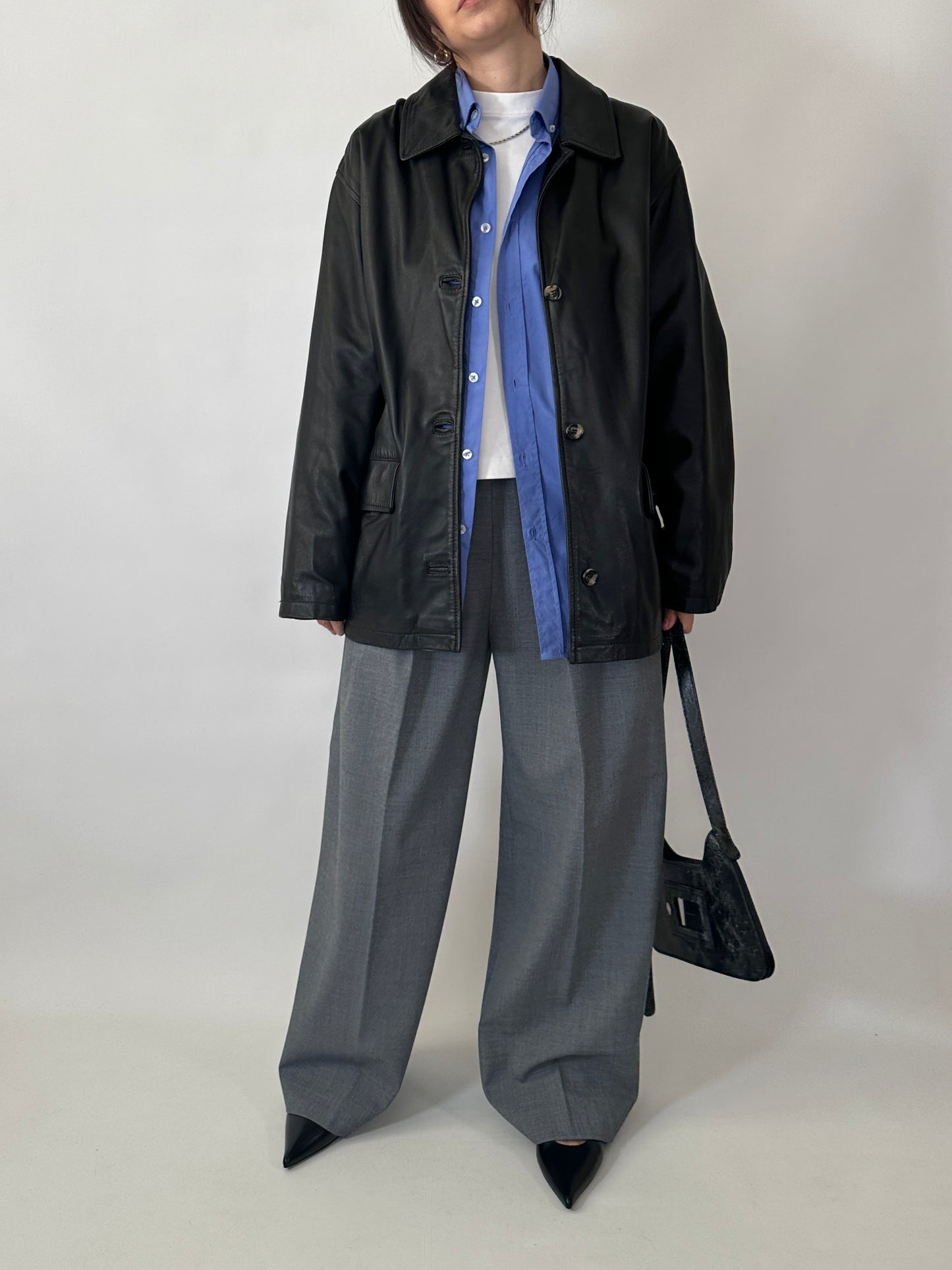 Boxy fit genuine leather jacket