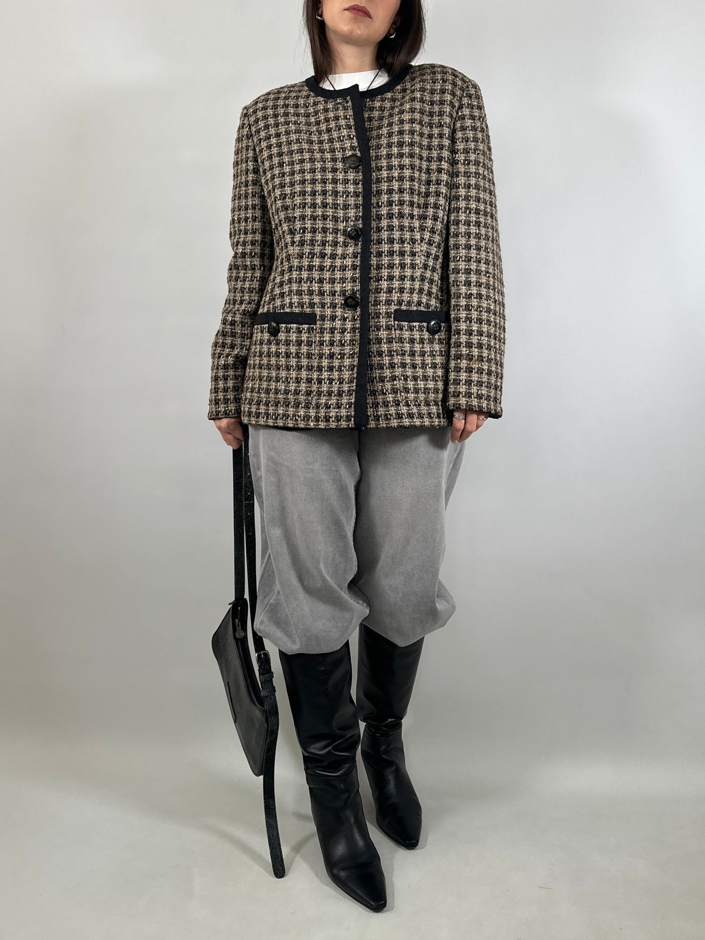 Vintage Collarless Tweed Jacket