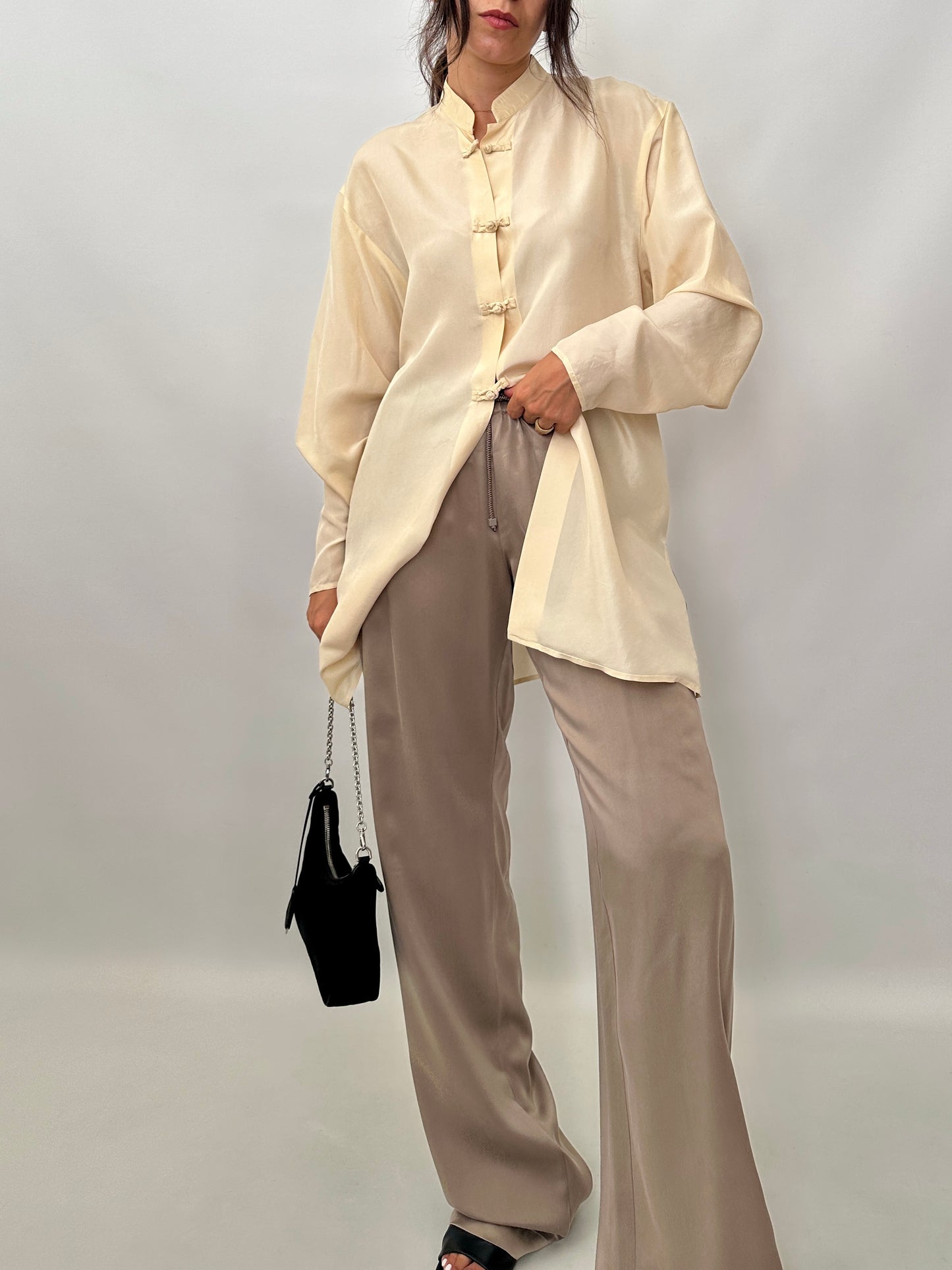 Pure silk pull-on trousers