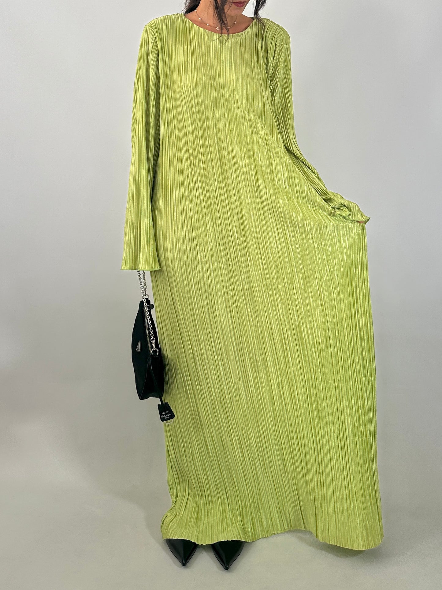 Lime green maxi pleated dress