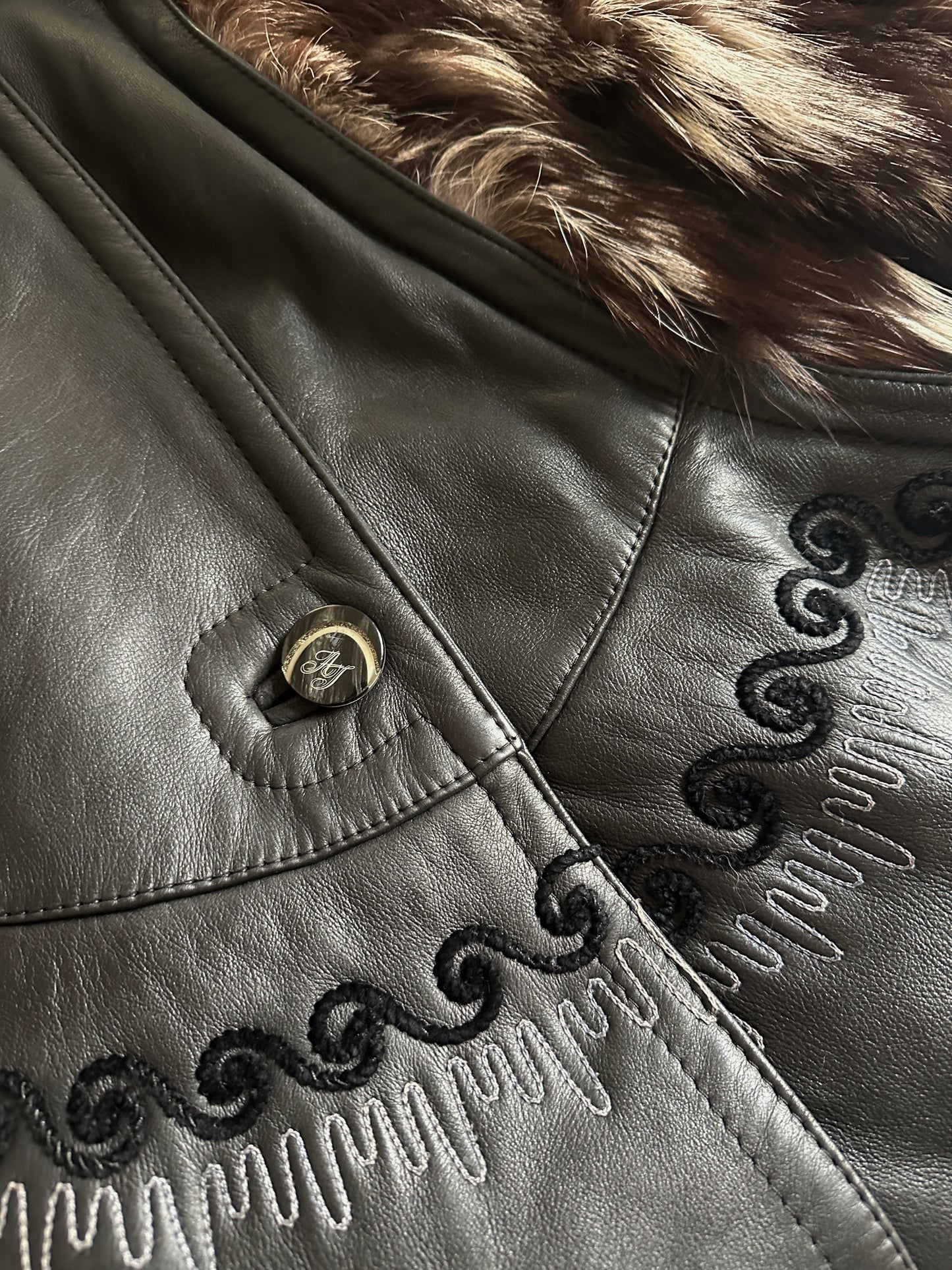 Embroidered Shearling Jacket with Fur Sleeves