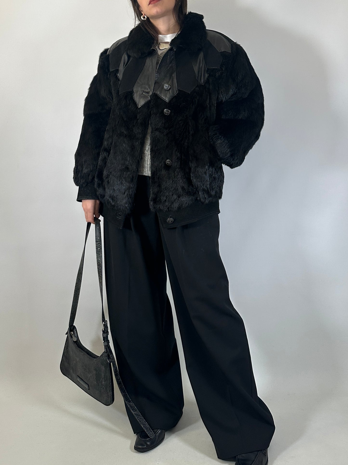 Vintage Fur & Leather Panel Jacket