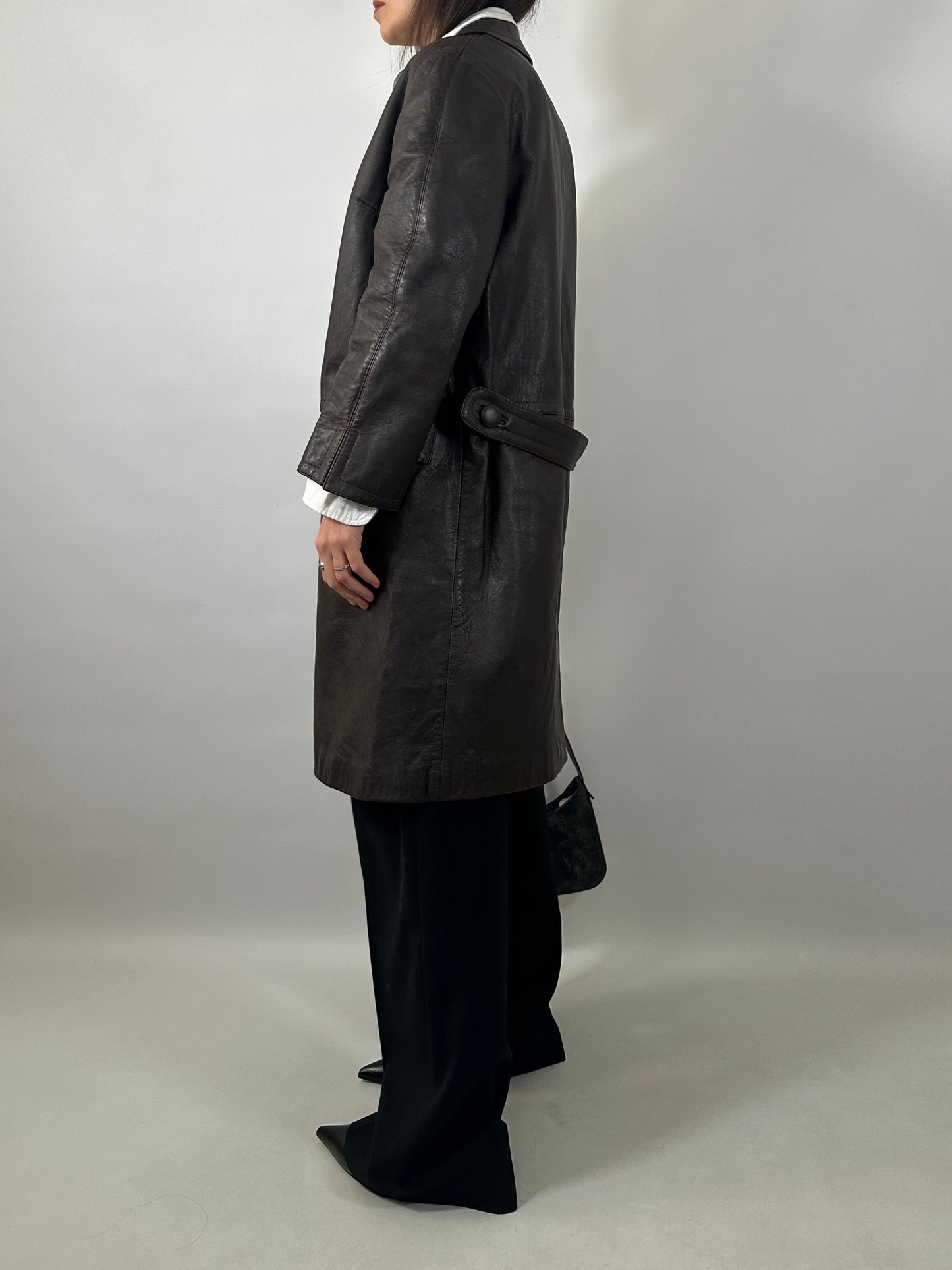 90s Brown Leather Long Jacket