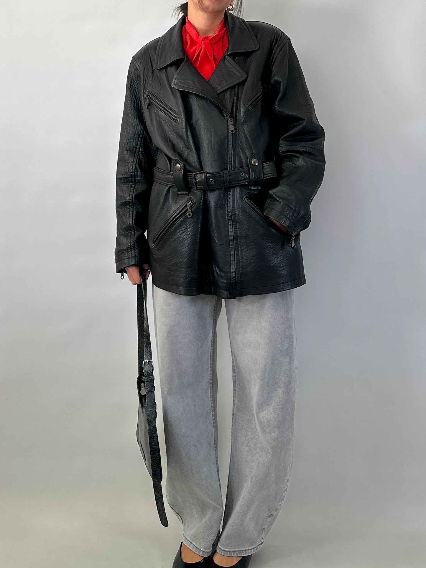 Vintage belted soft leather jacket