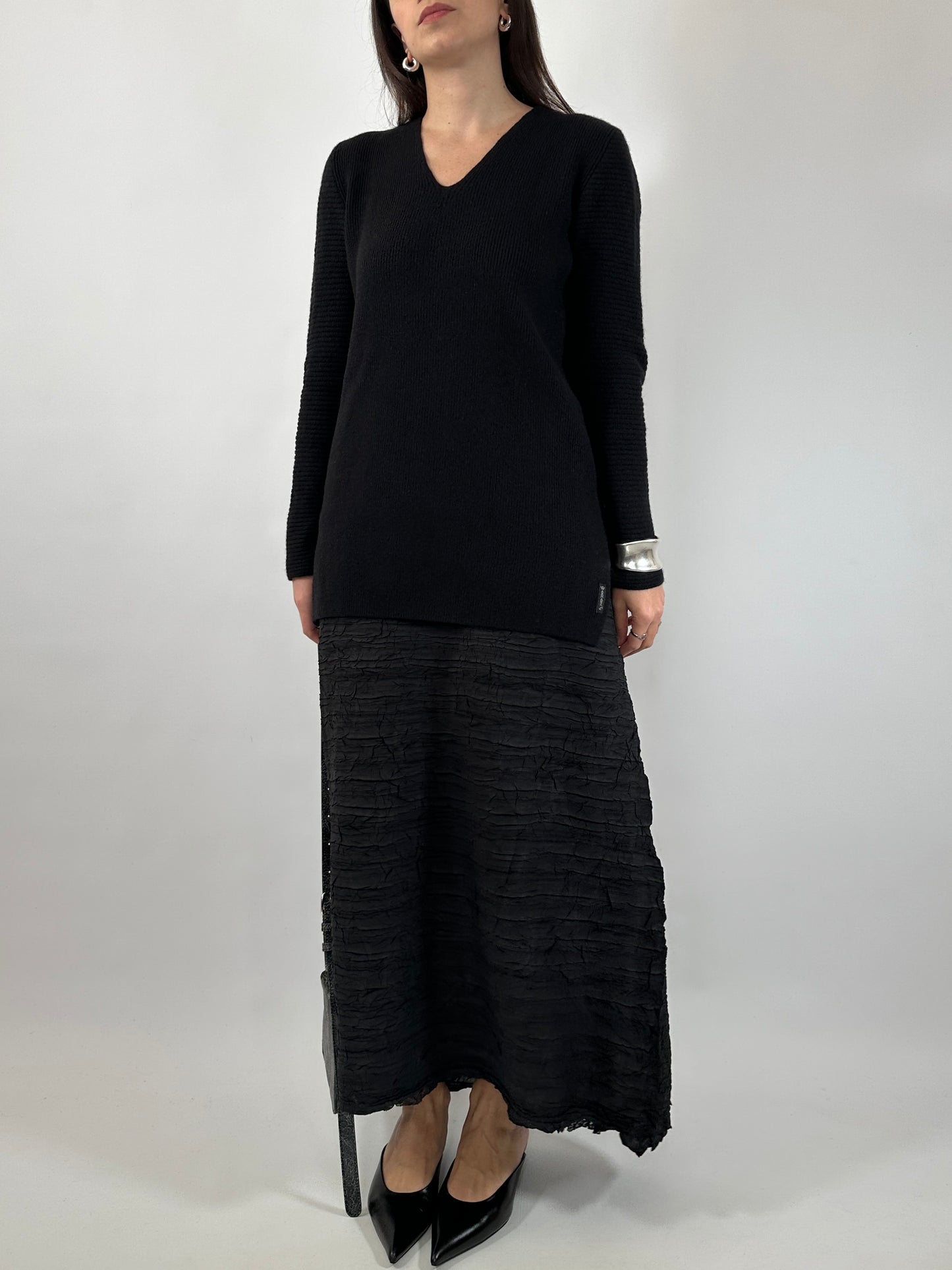 Black Crinkled Maxi Skirt