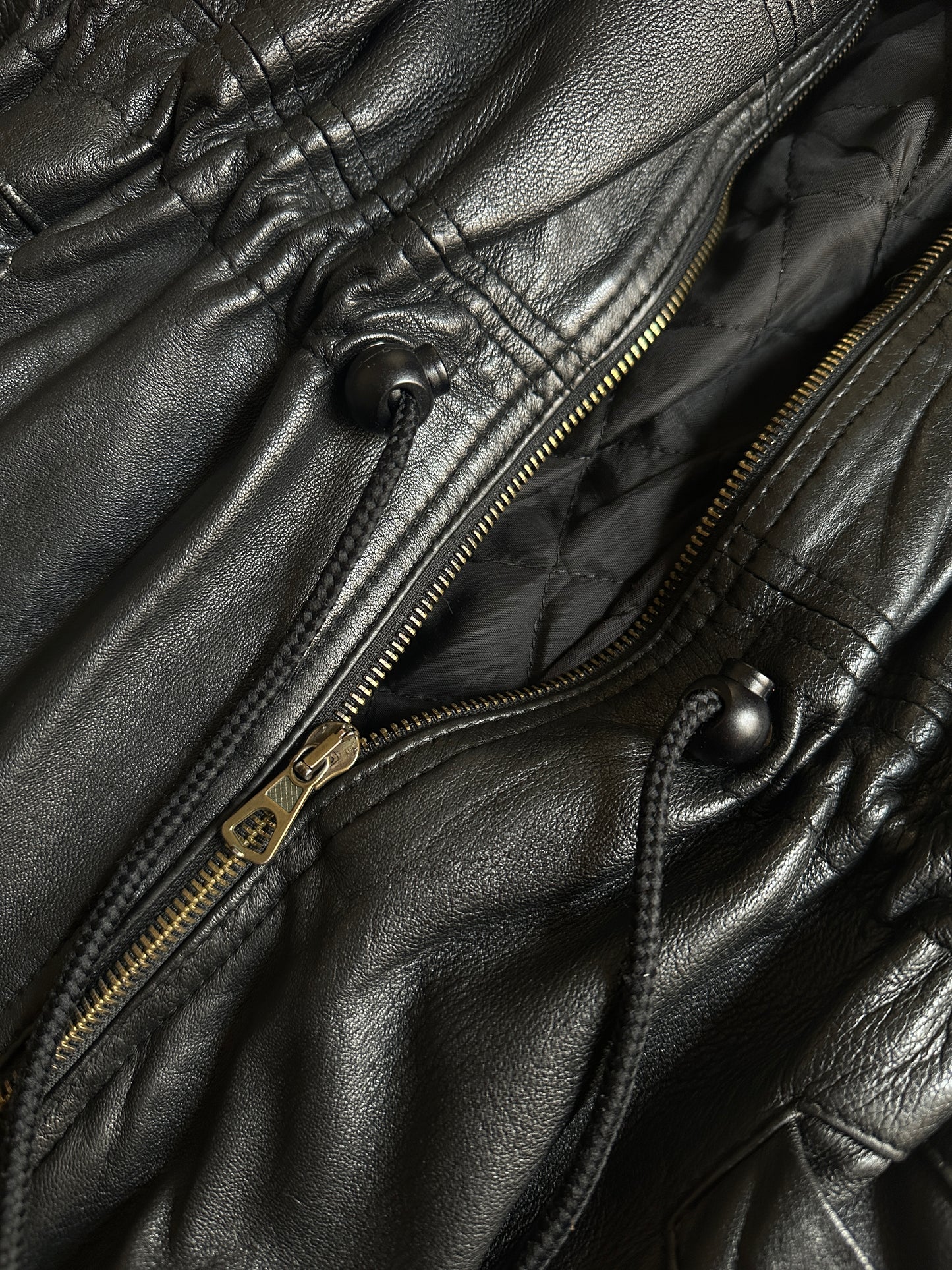 Vintage leather jacket with waist tie detail