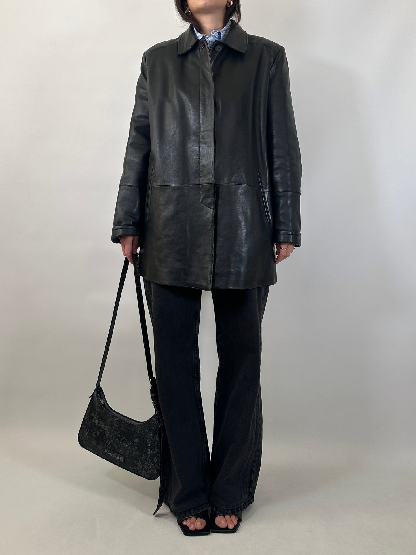 Minimal Black Leather Coat
