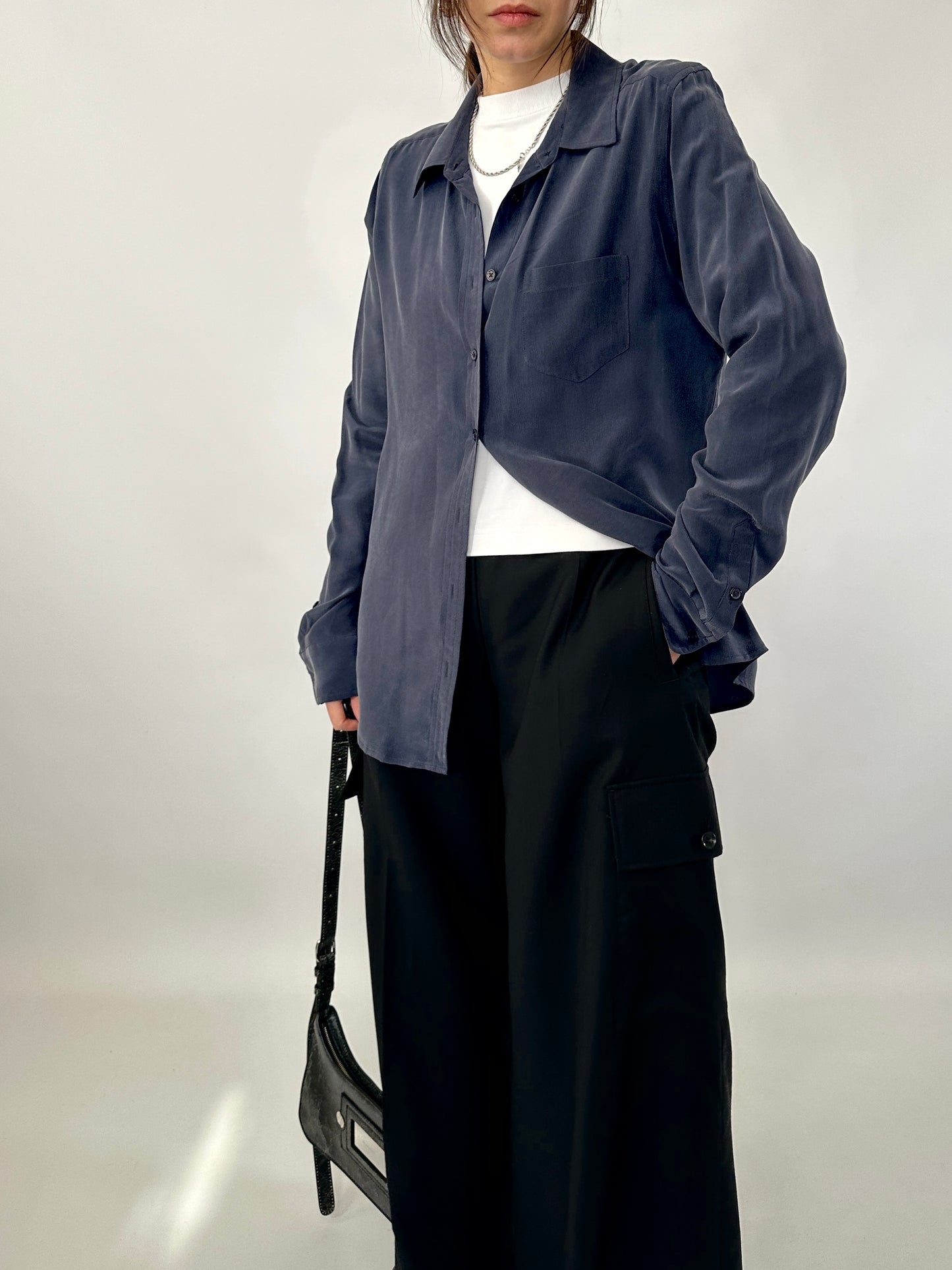 Essential washed silk blue shirt