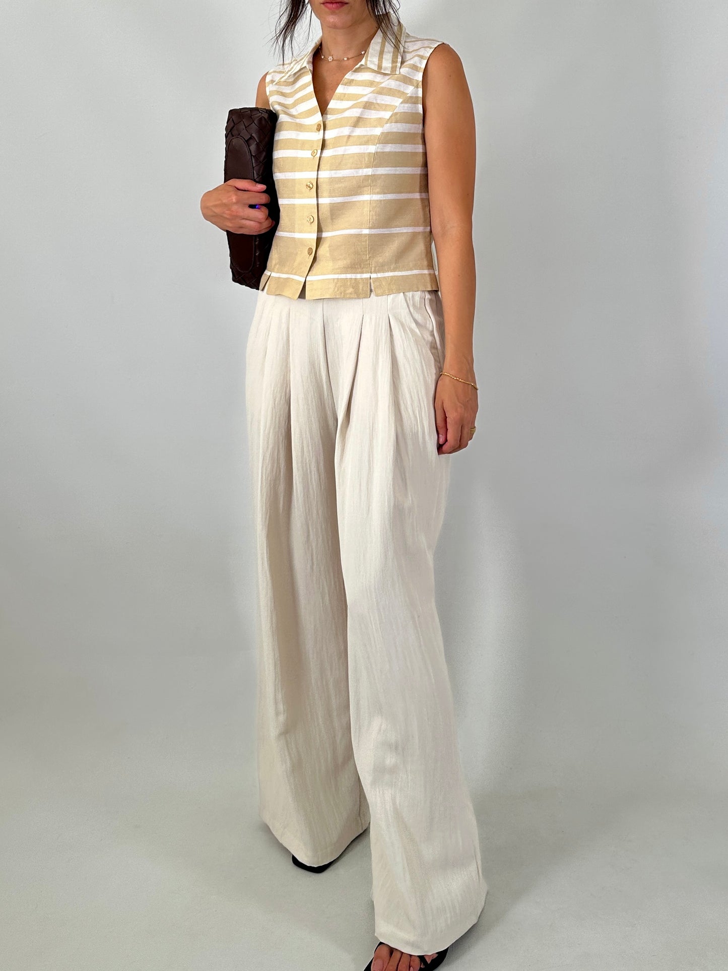 Striped linen blend crop shirt