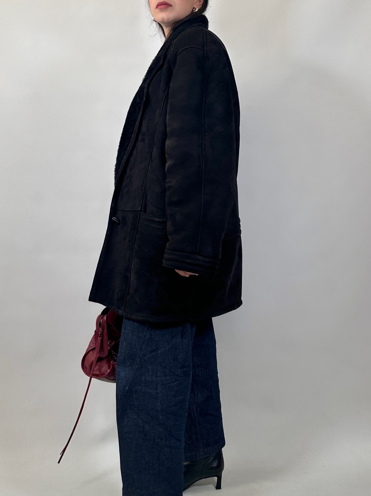 Black Suede Shearling Coat