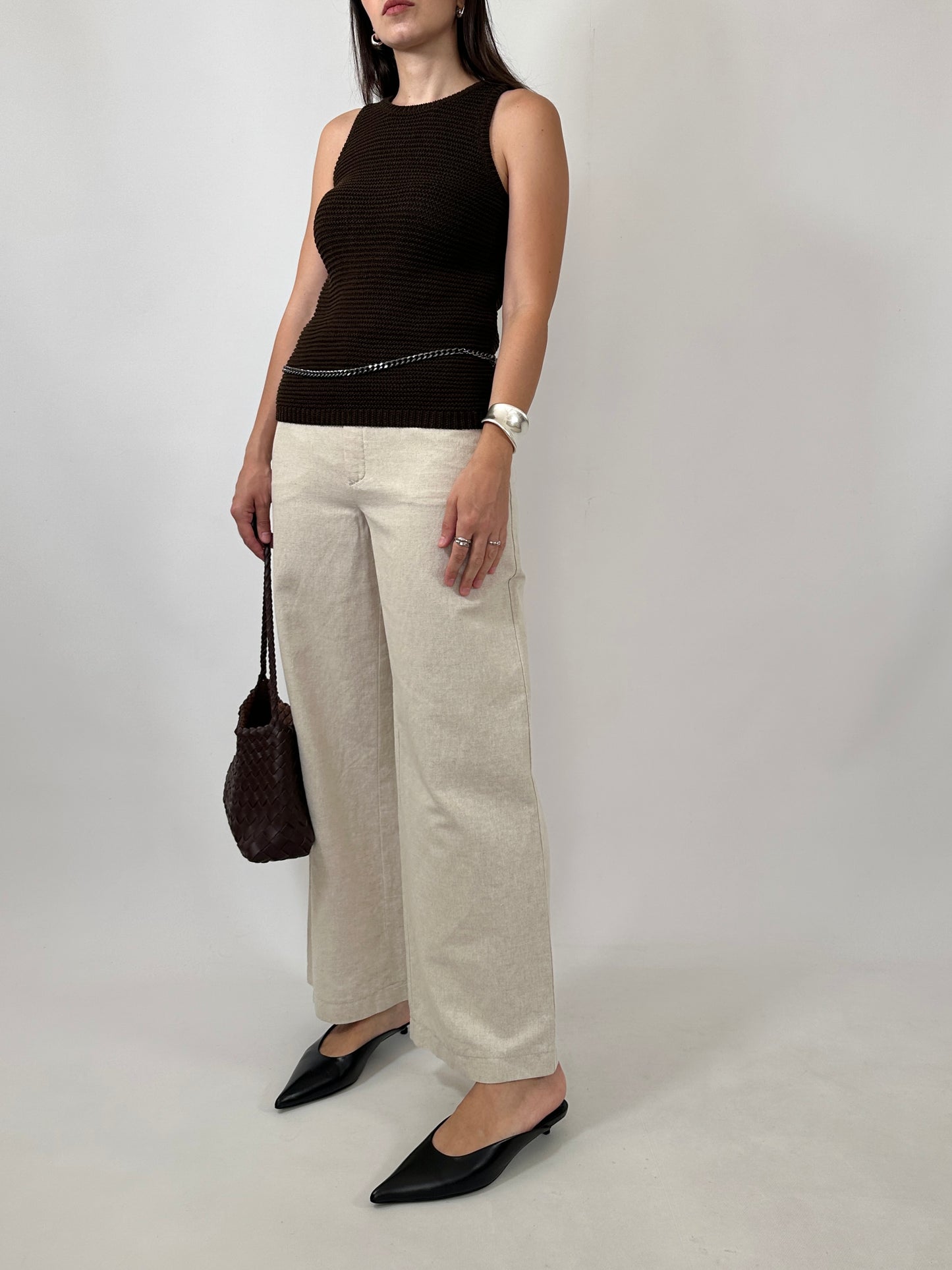 Linen Blend Wide Leg Trousers