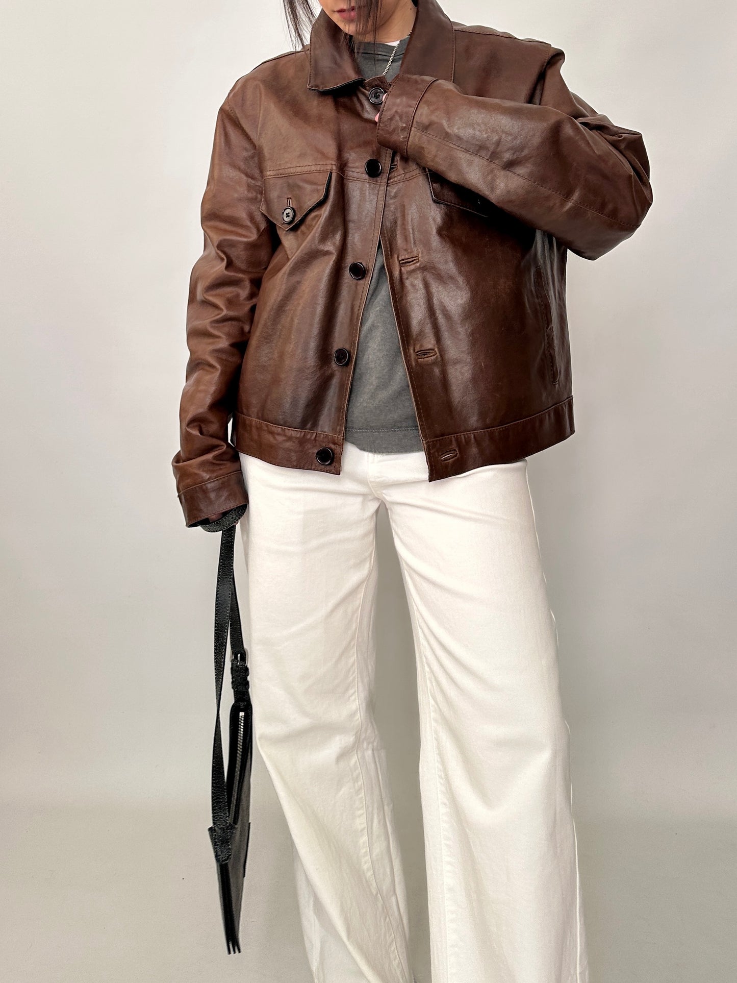 Leather and denim vintage jacket