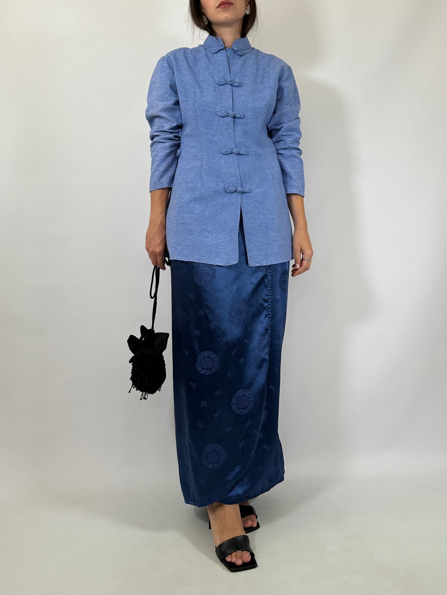 Blue Natural Silk Oriental Shirt