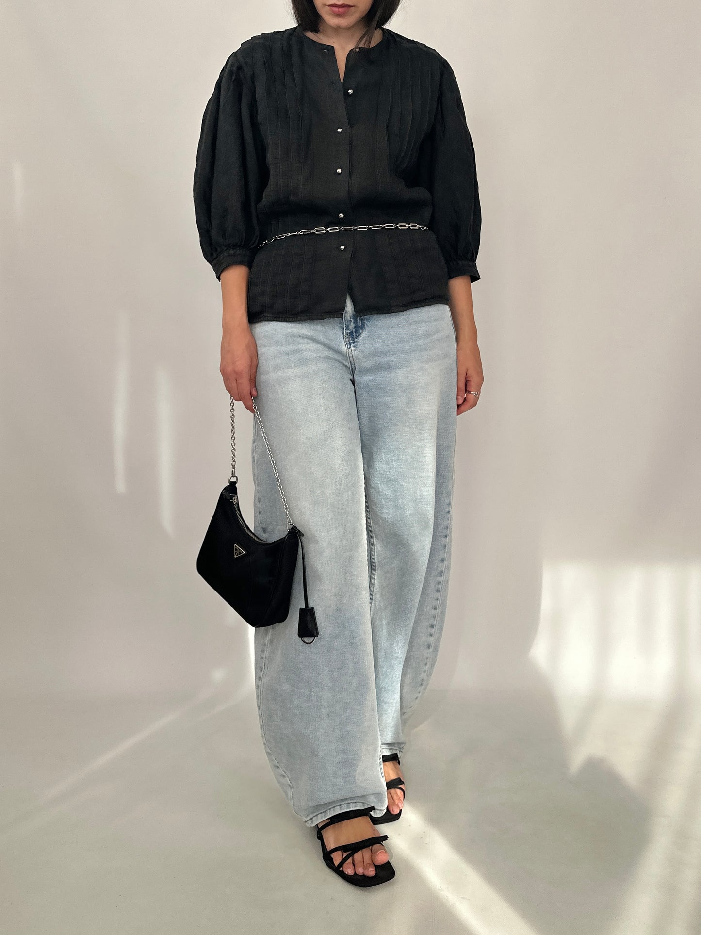 Vintage Linen Pleated Blouse