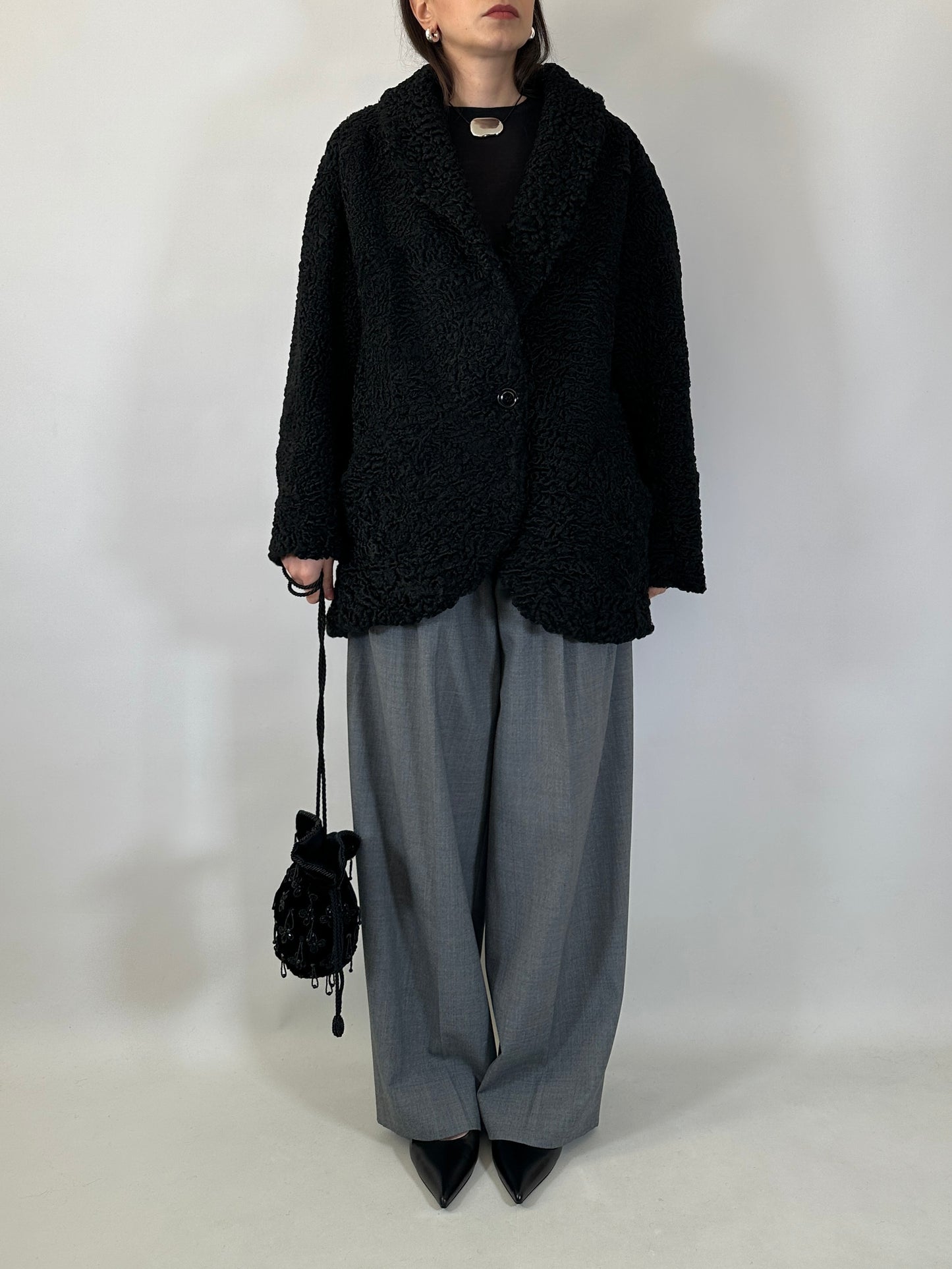 Vintage Black Astrakhan Caban Coat