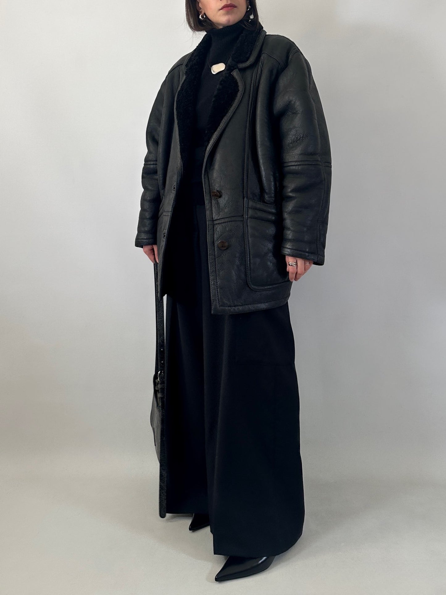 Vintage black shearling coat