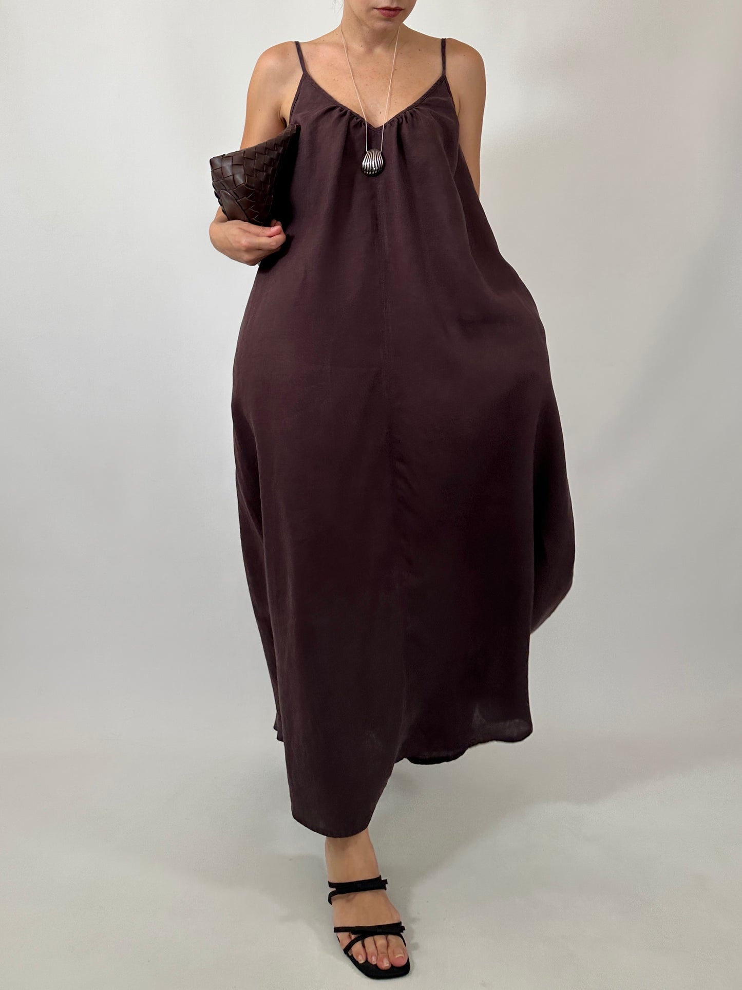 Chocolate Brown 100% Linen Maxi Dress