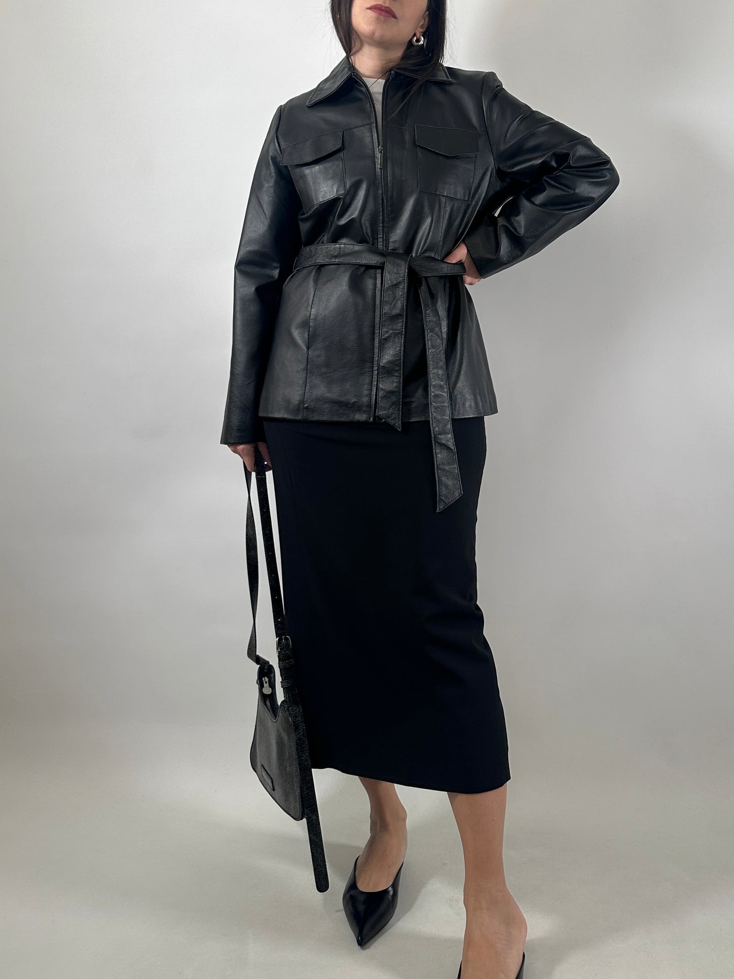 Vintage Leather Belted Jacket