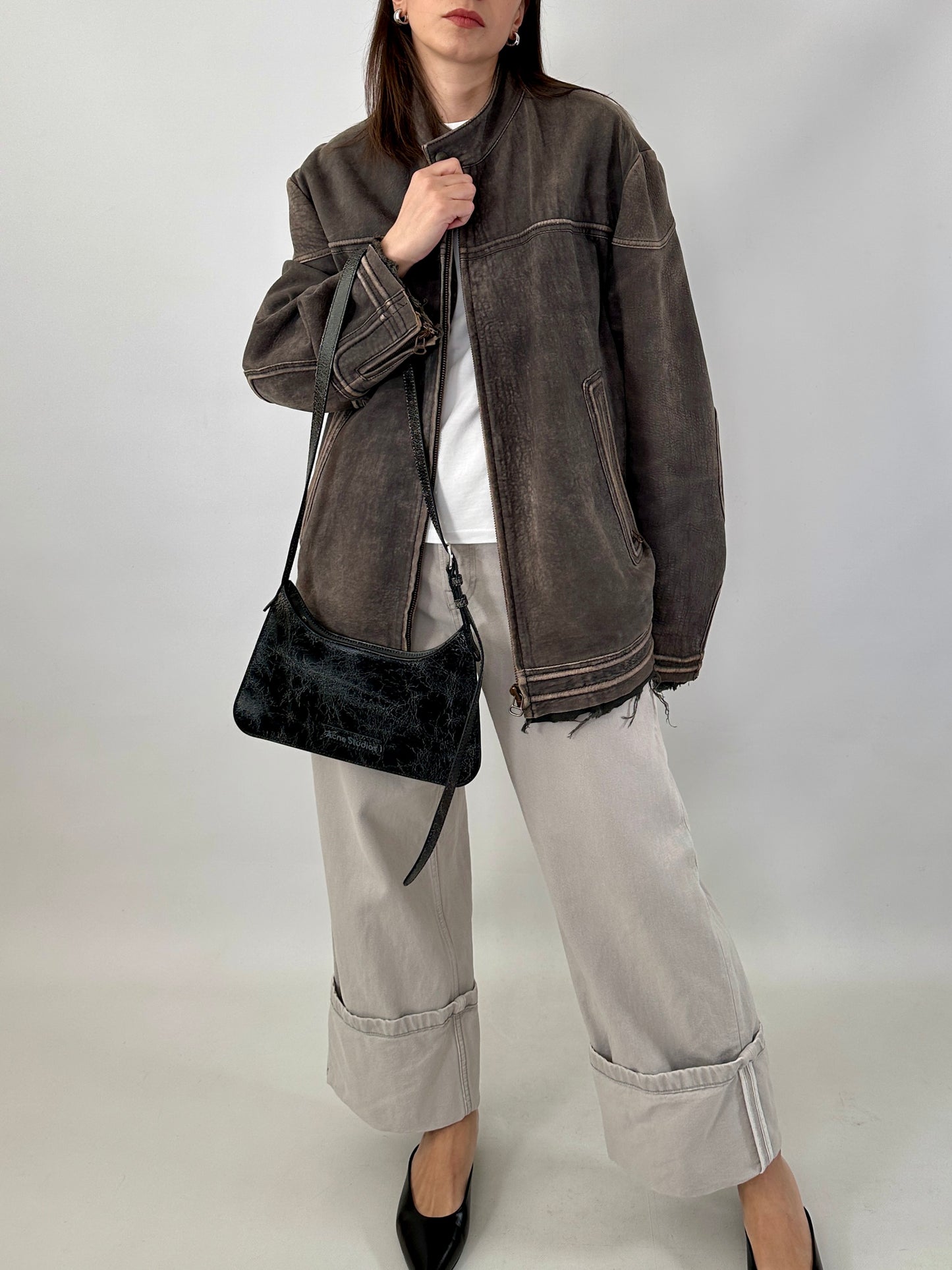 Boss distressed leather racer jacket