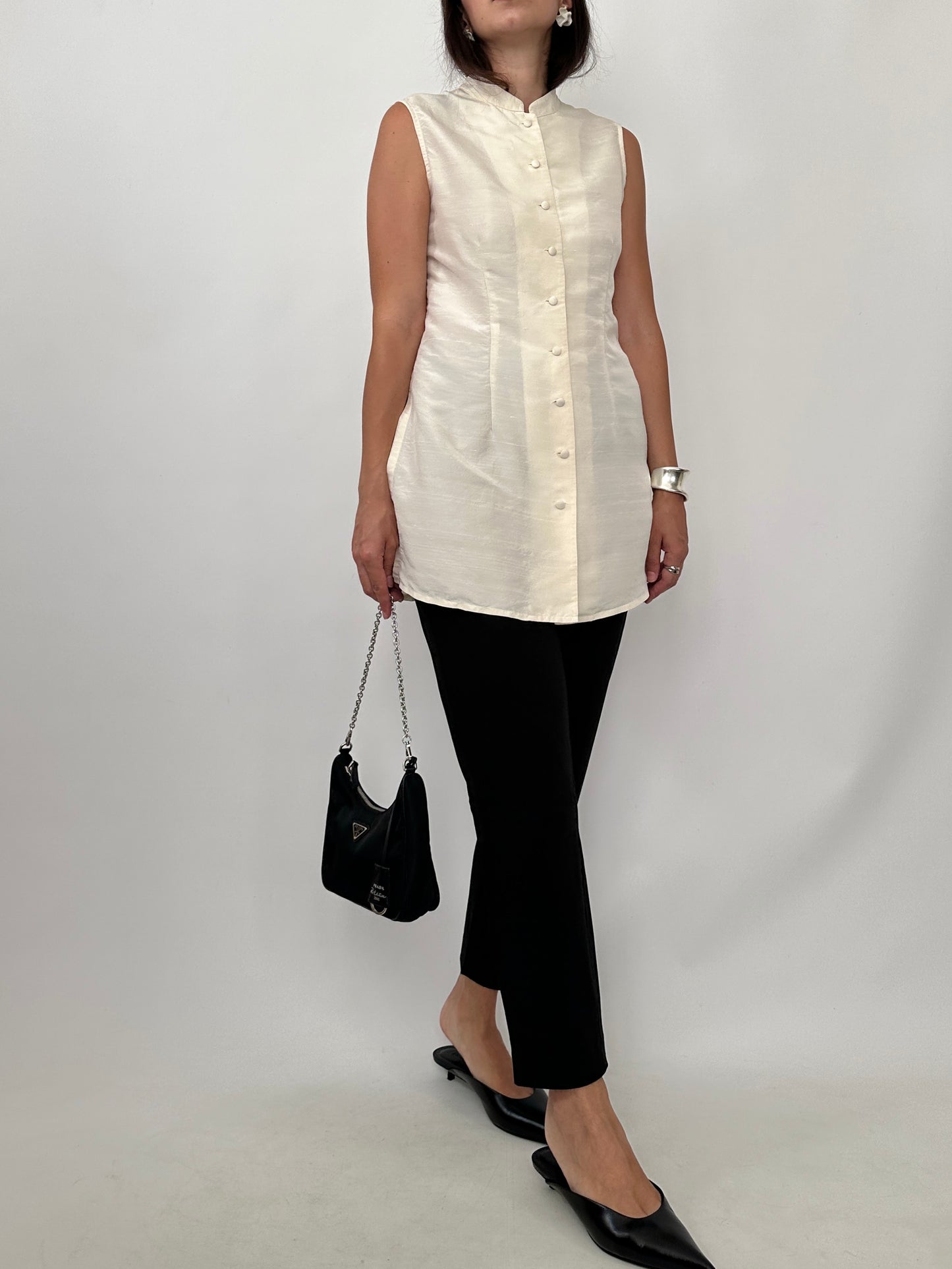 Silk Mandarin Collar Blouse