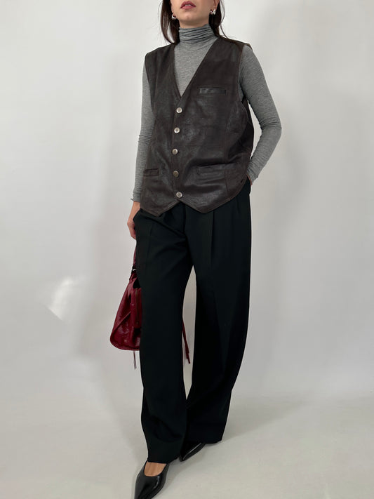 Dark Brown Crackled Leather Vest