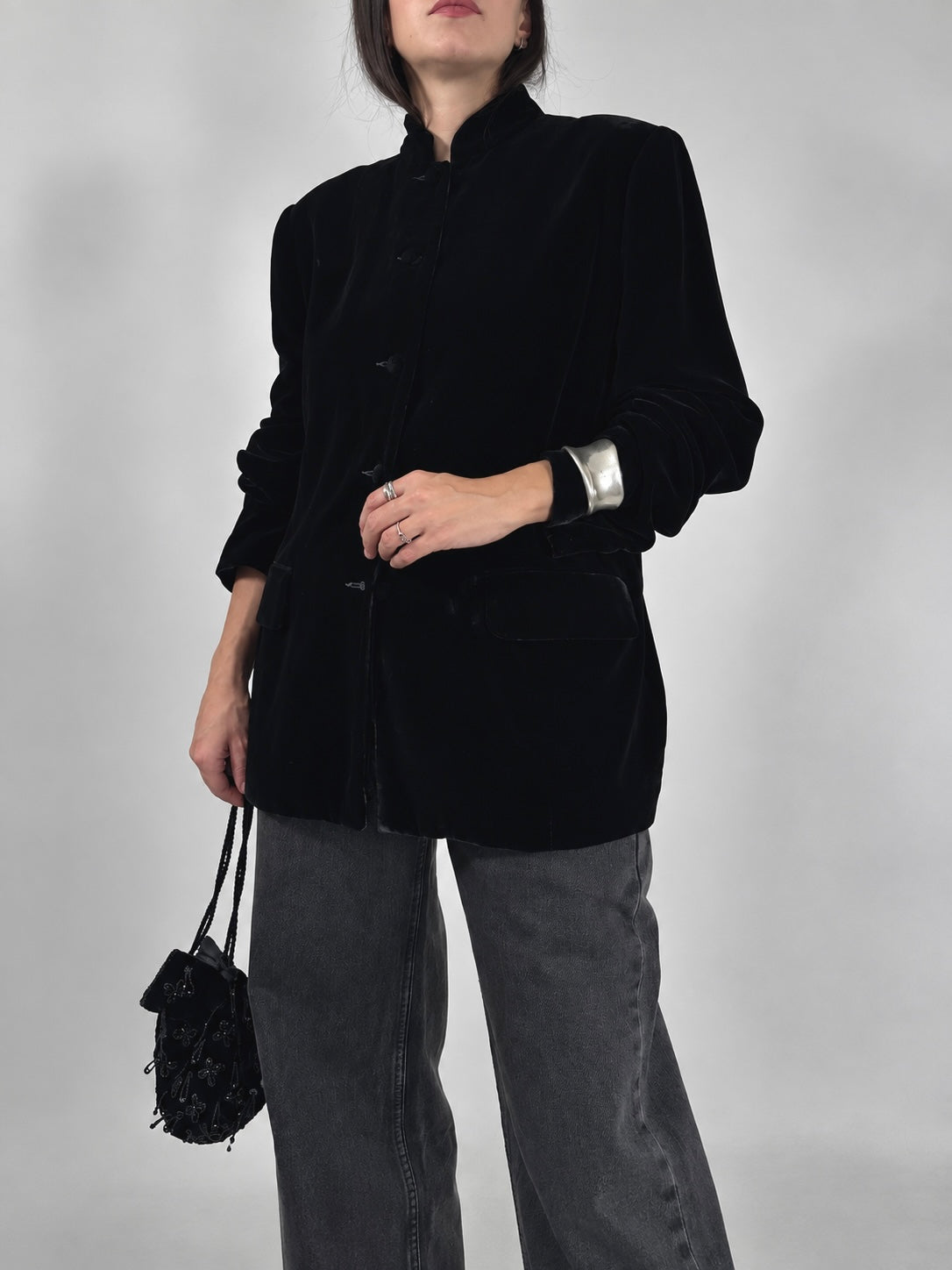 Vintage Velvet High Collar Jacket
