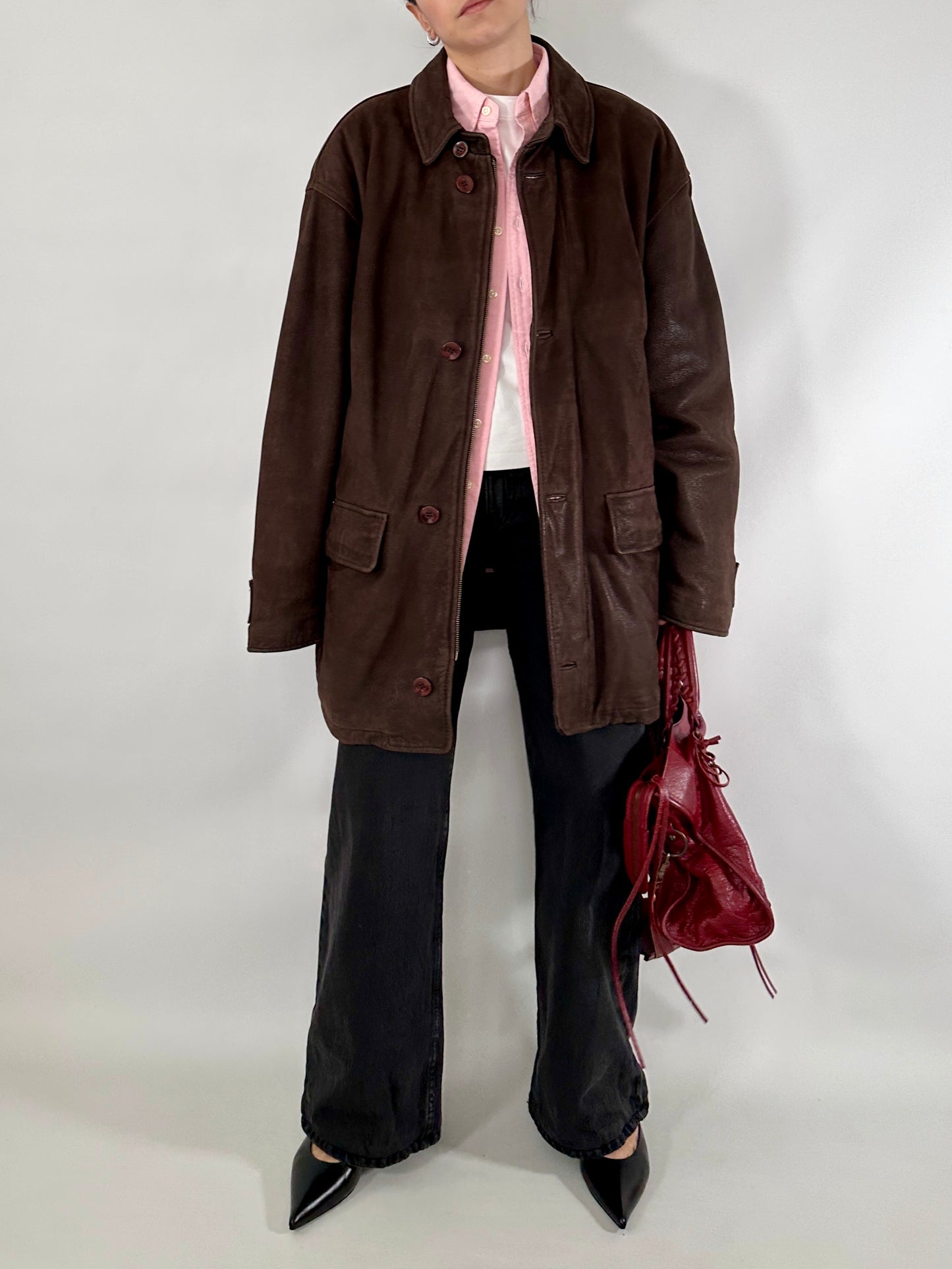Chocolate nabuk leather jacket