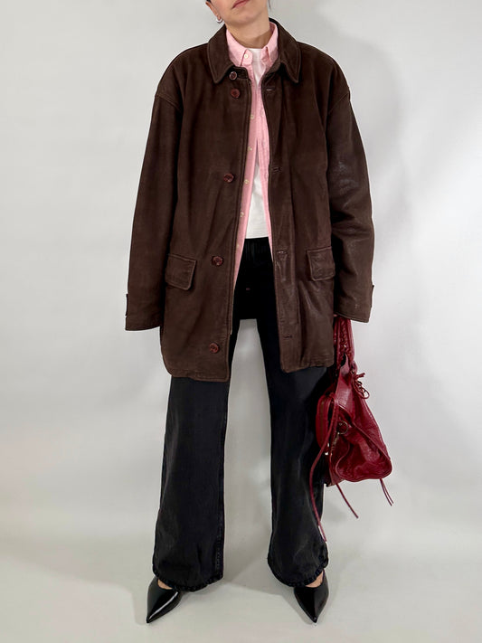 Chocolate nabuk leather jacket