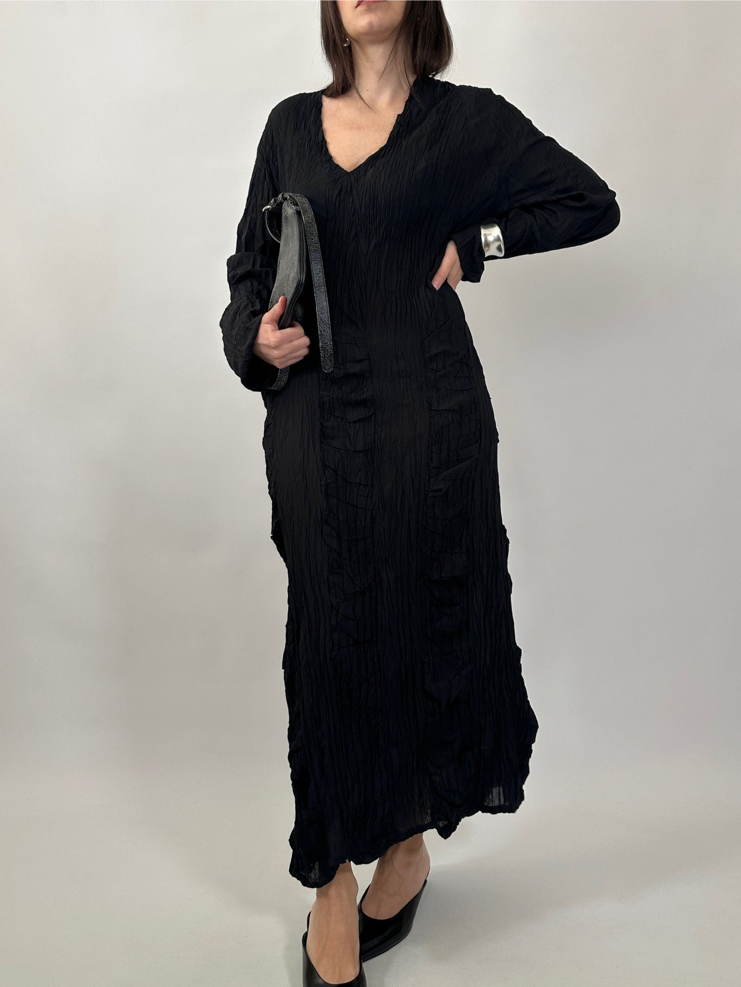 Black Crinkled Texture Dress