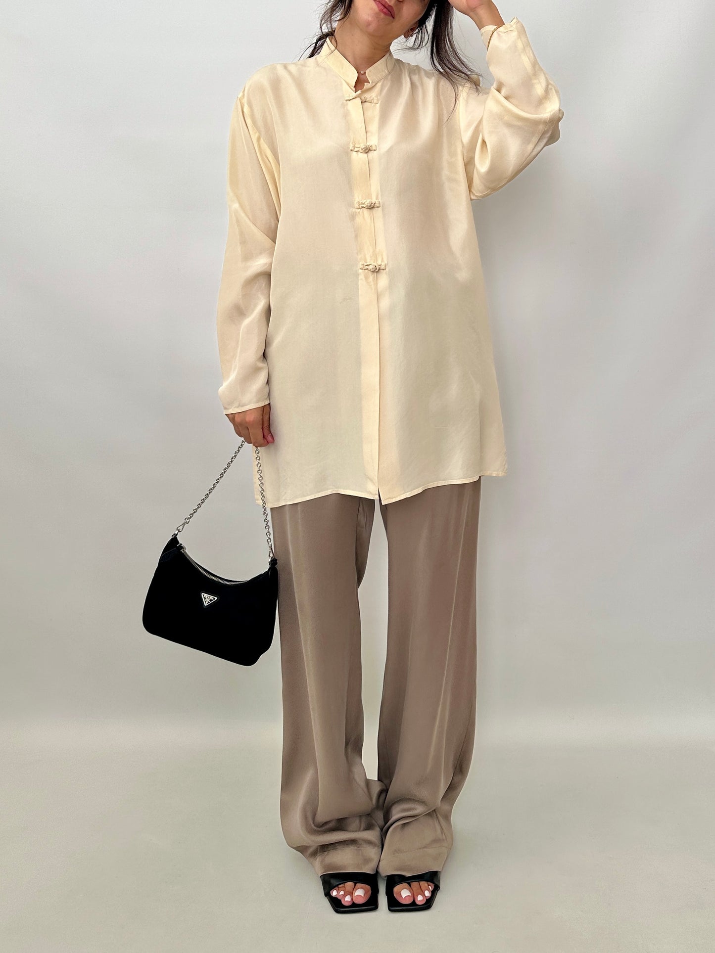 Pure silk mandarin collar shirt